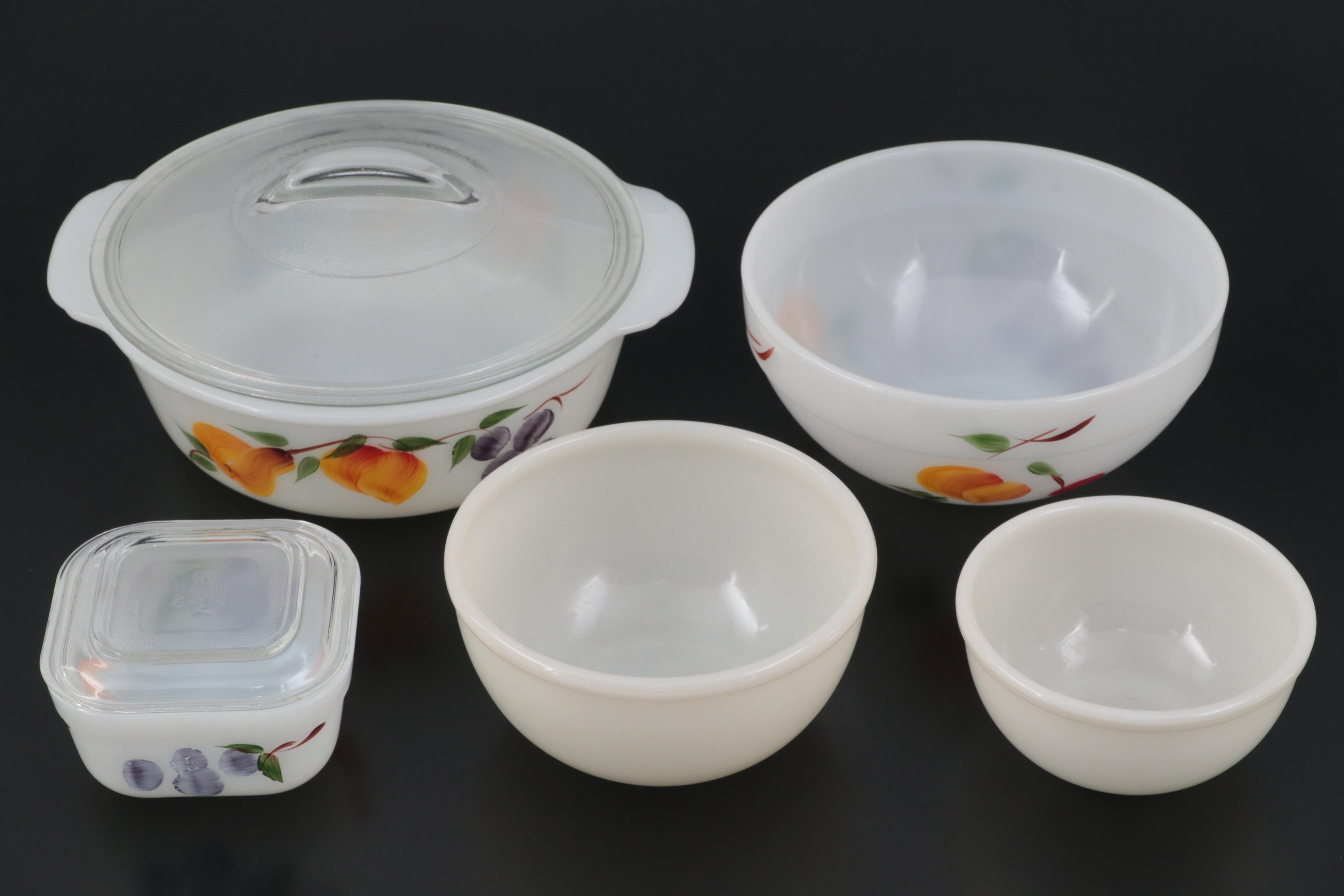 Anchor Hocking Fire King "Fruit" Glass Casseroles with Bowls and Dishes