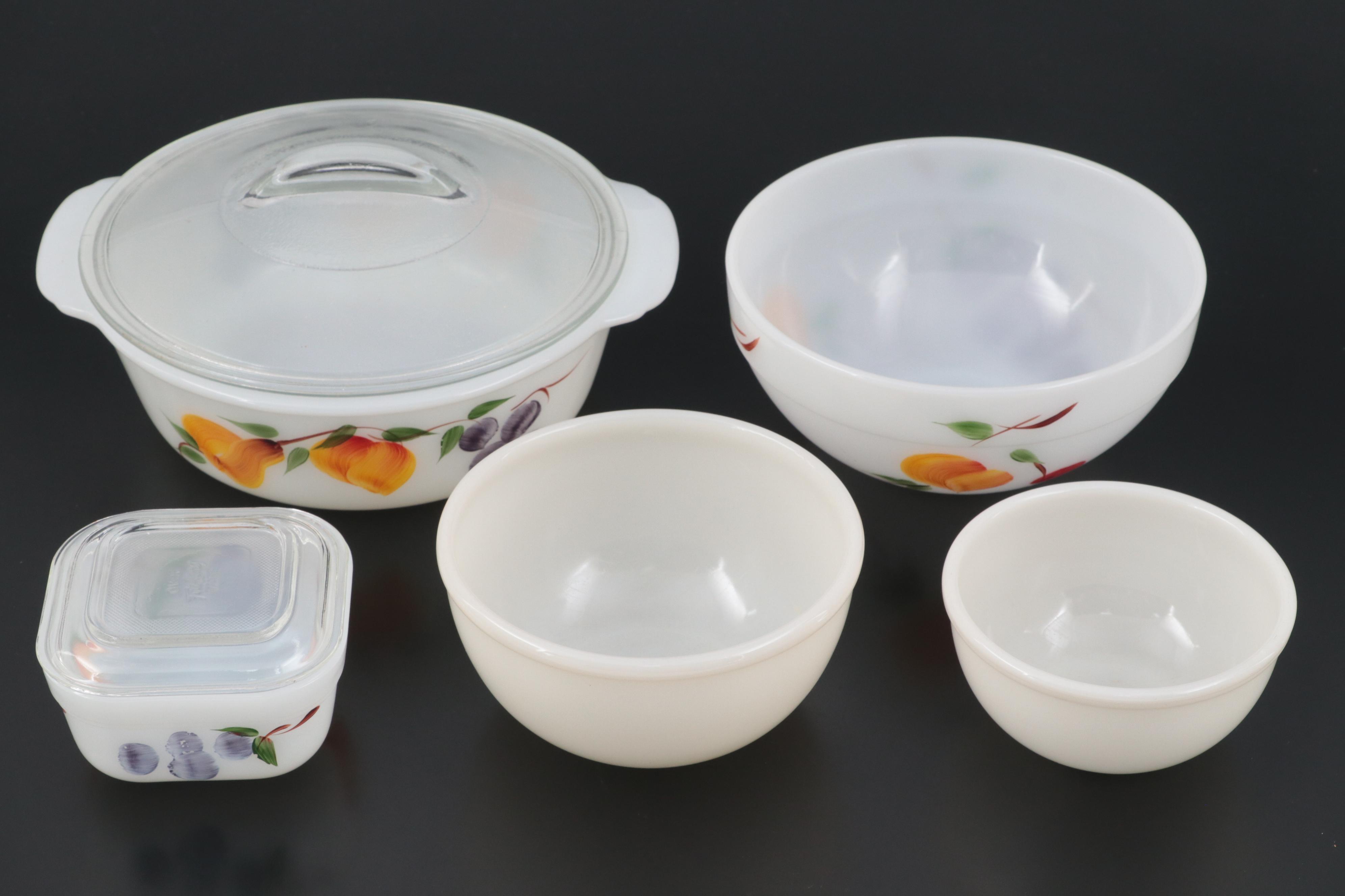 Anchor Hocking Fire King "Fruit" Glass Casseroles with Bowls and Dishes