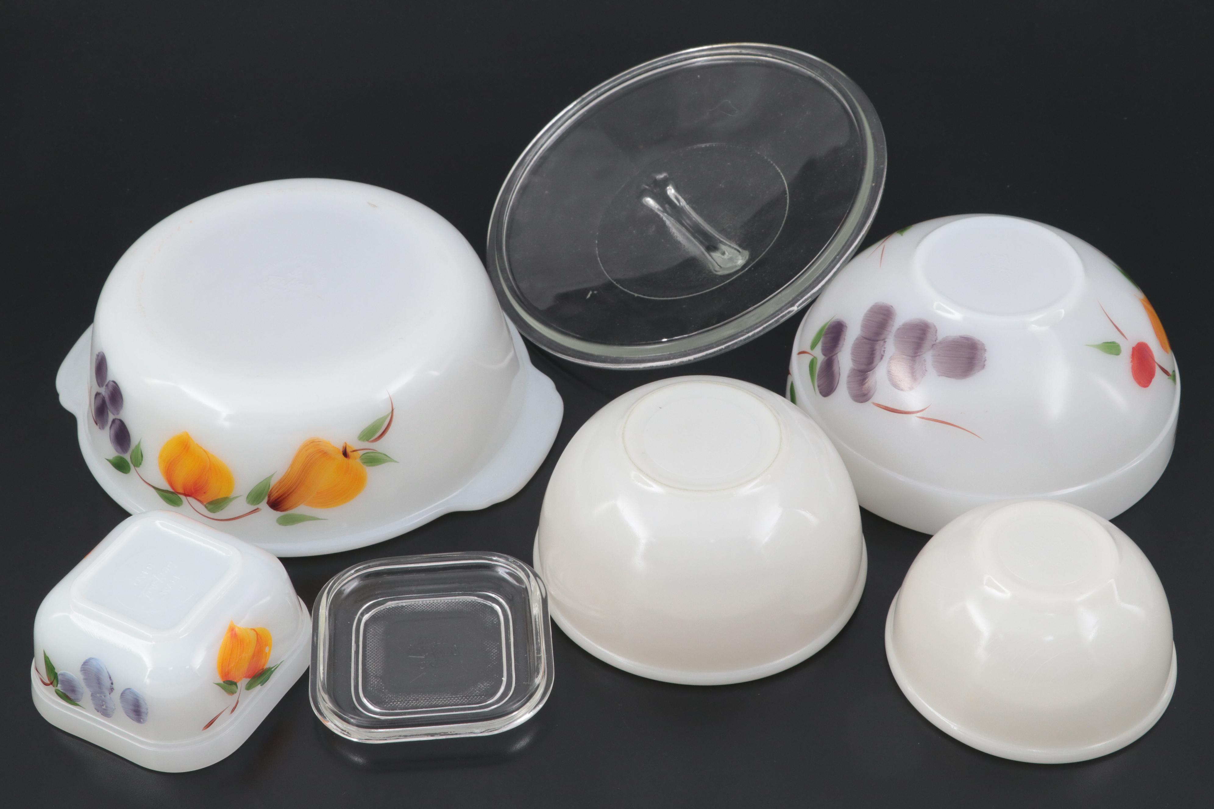 Anchor Hocking Fire King "Fruit" Glass Casseroles with Bowls and Dishes