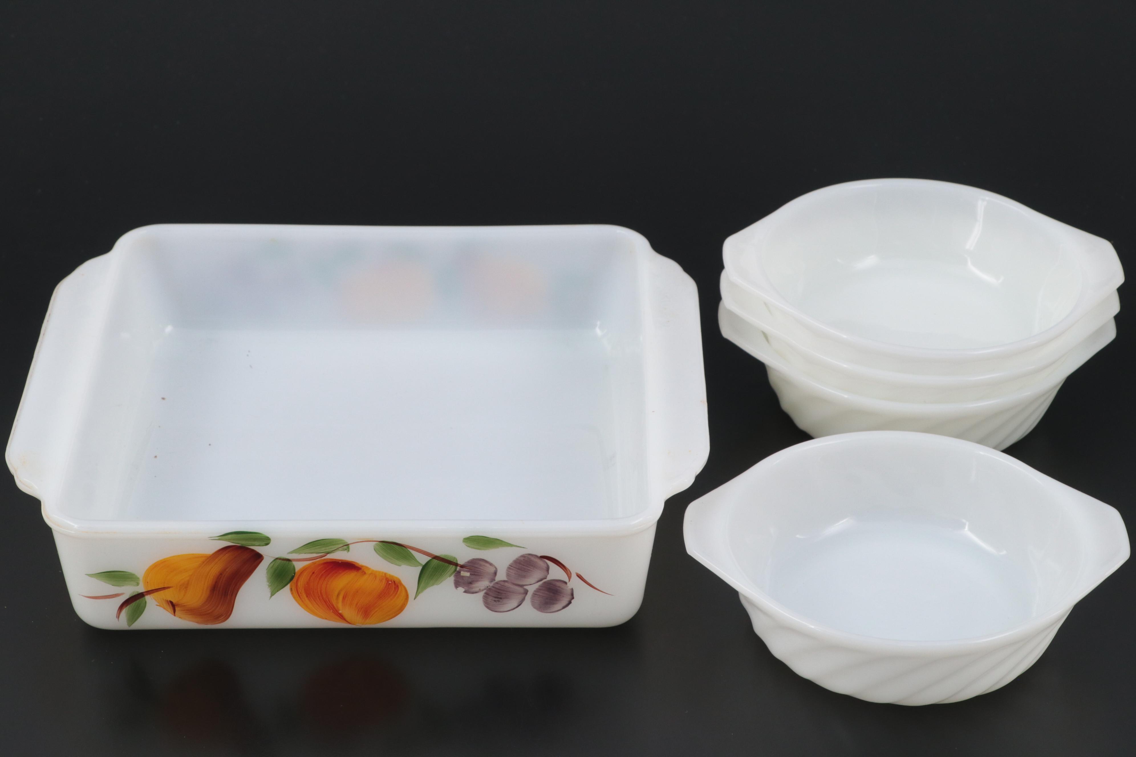 Anchor Hocking Fire King "Fruit" Glass Casseroles with Bowls and Dishes