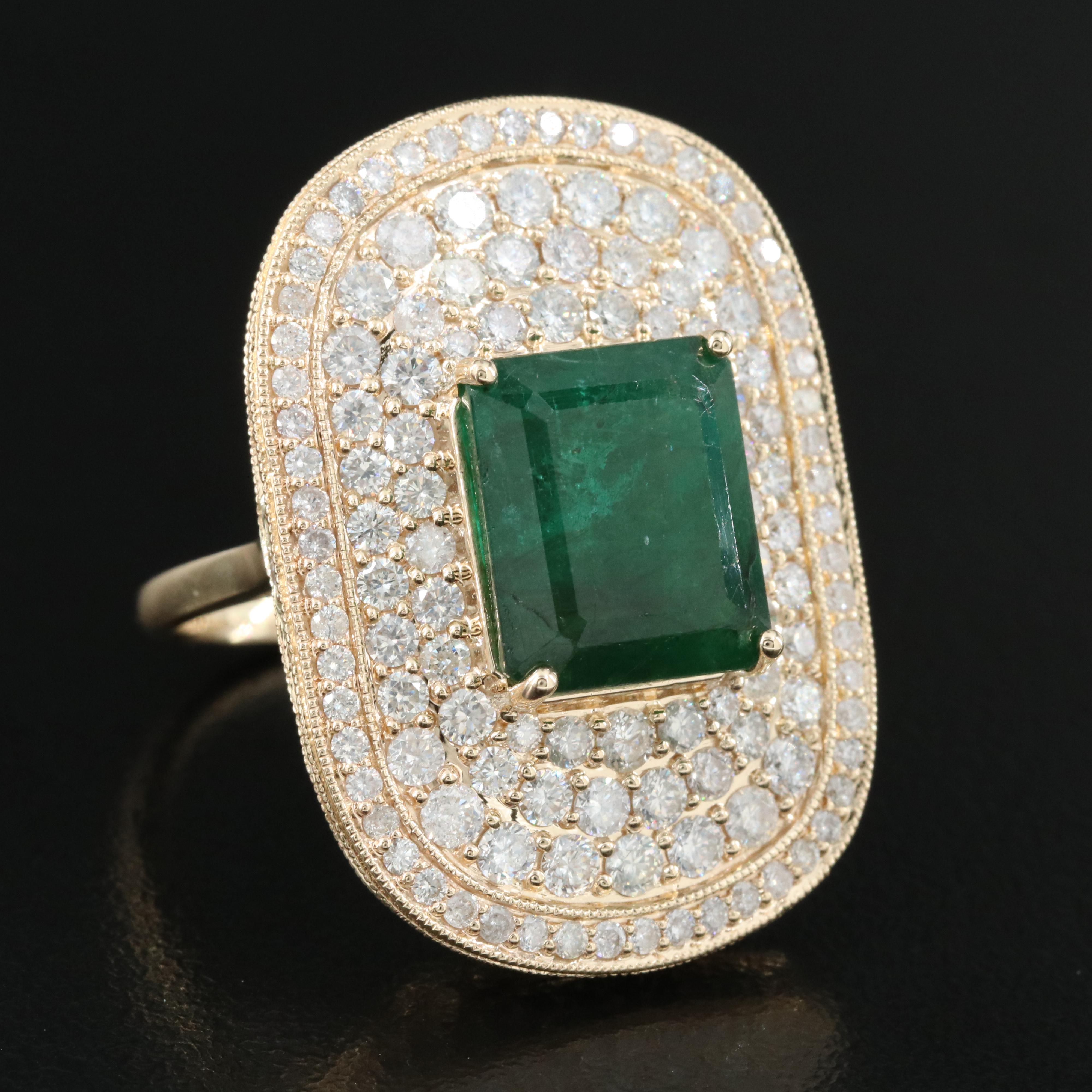 Ellanza 14K 7.22 CT Emerald and 3.39 CTW Diamond Ring