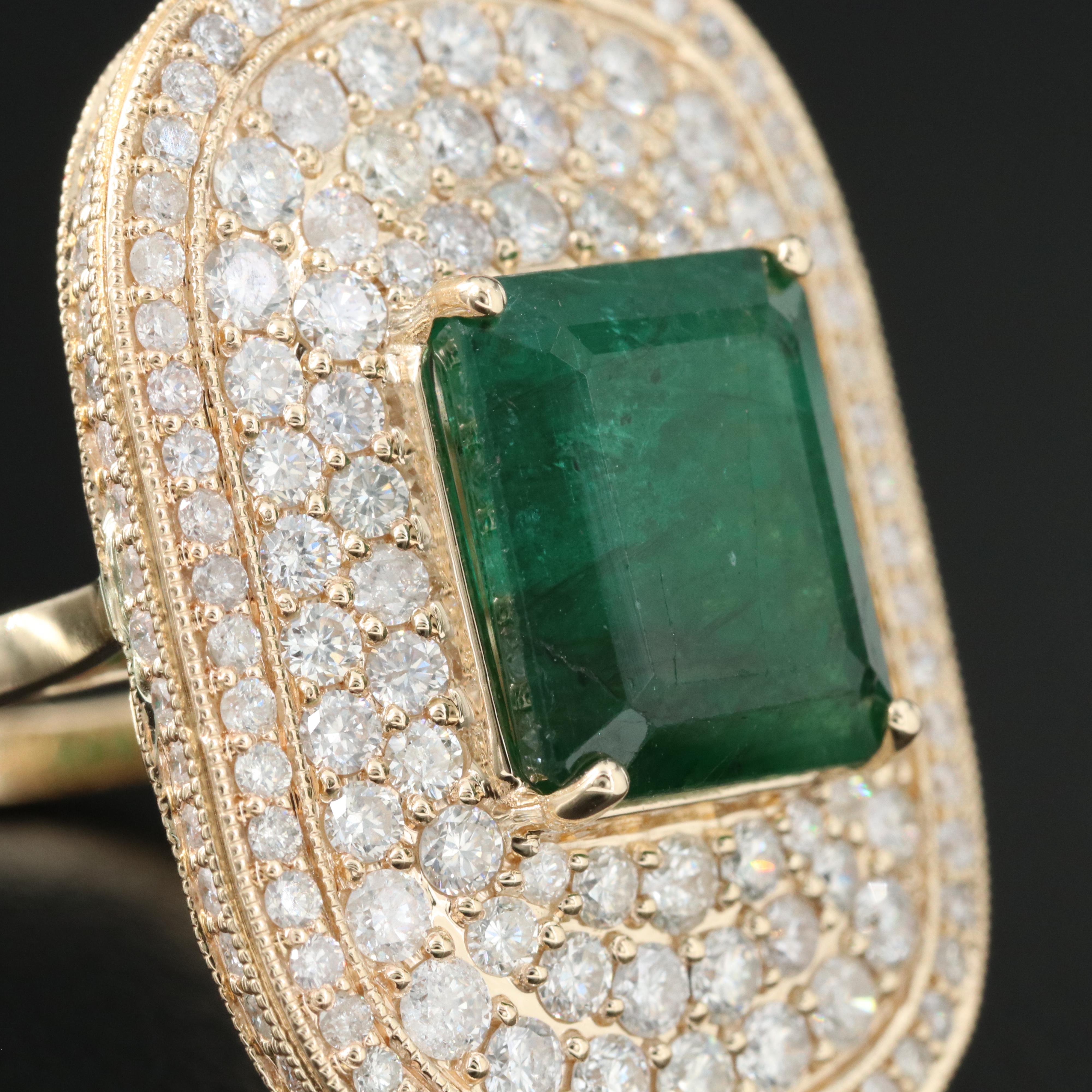 Ellanza 14K 7.22 CT Emerald and 3.39 CTW Diamond Ring