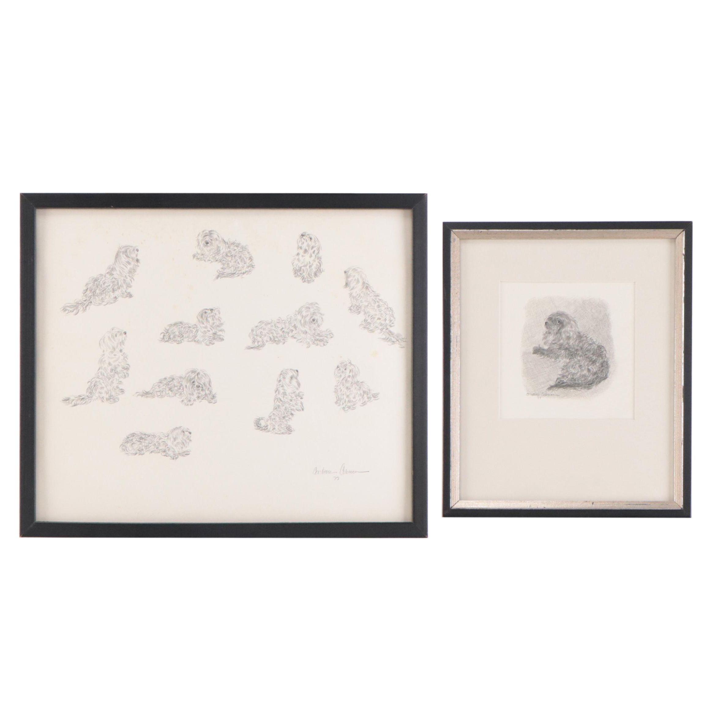 Constance Coleman Graphite Drawings of Dogs, 1977