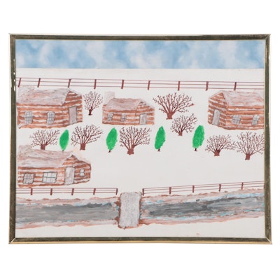 Harold Shryock Outsider Art Winter Landscape Acrylic Painting
