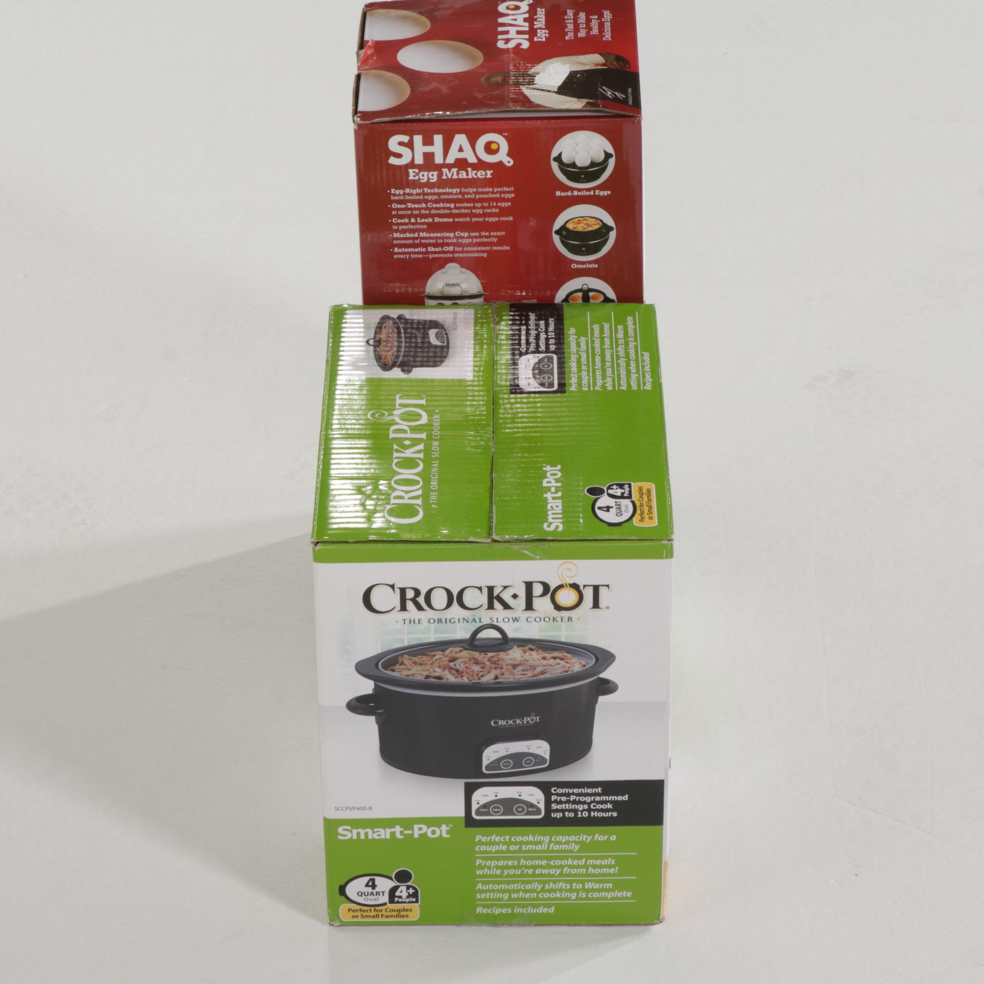 Crock Pot 4-Quart "Smart Pot", George Foreman Electric Grill and Shaq Egg Maker