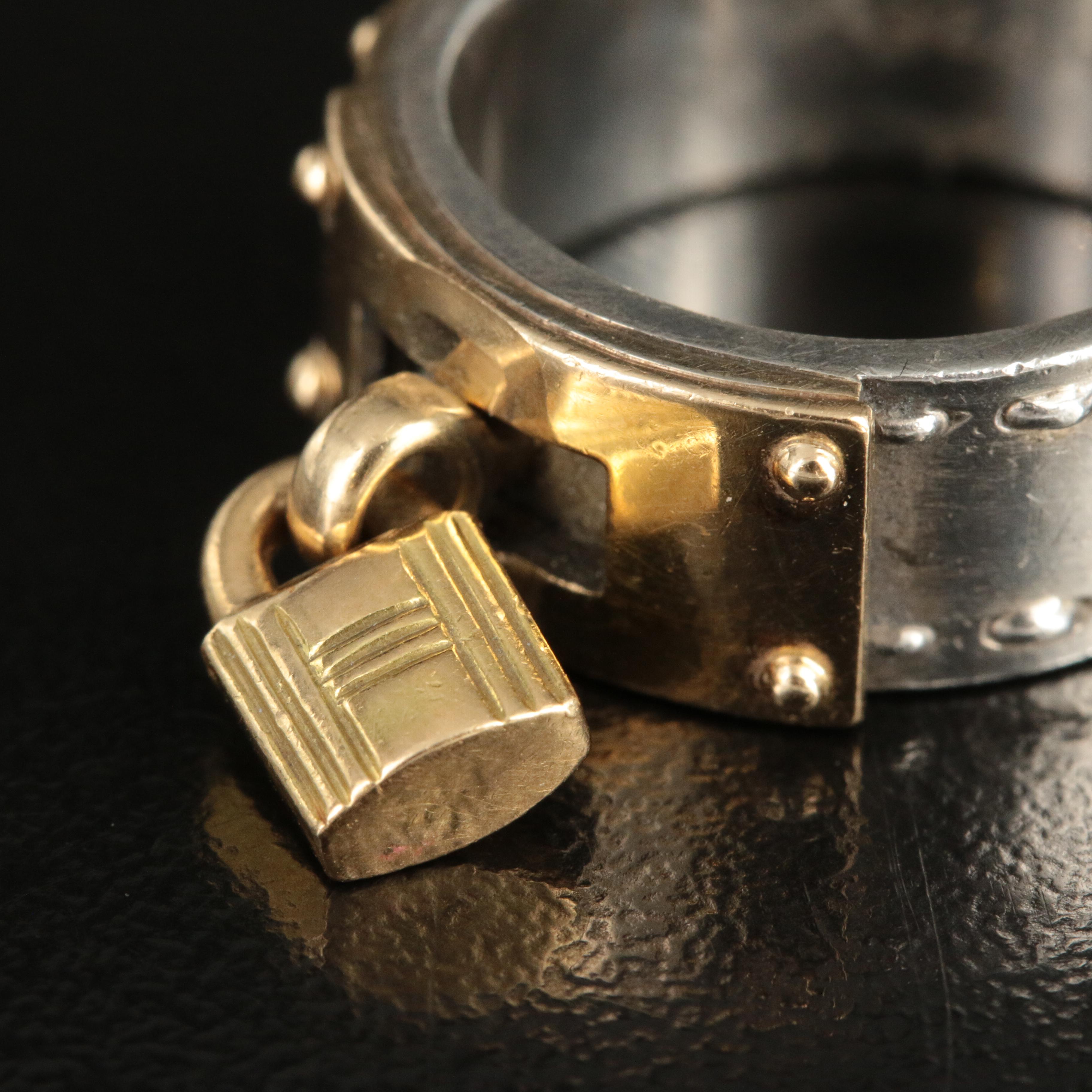 Vintage Hermès "Cadena" Sterling and 18K H Lock Band