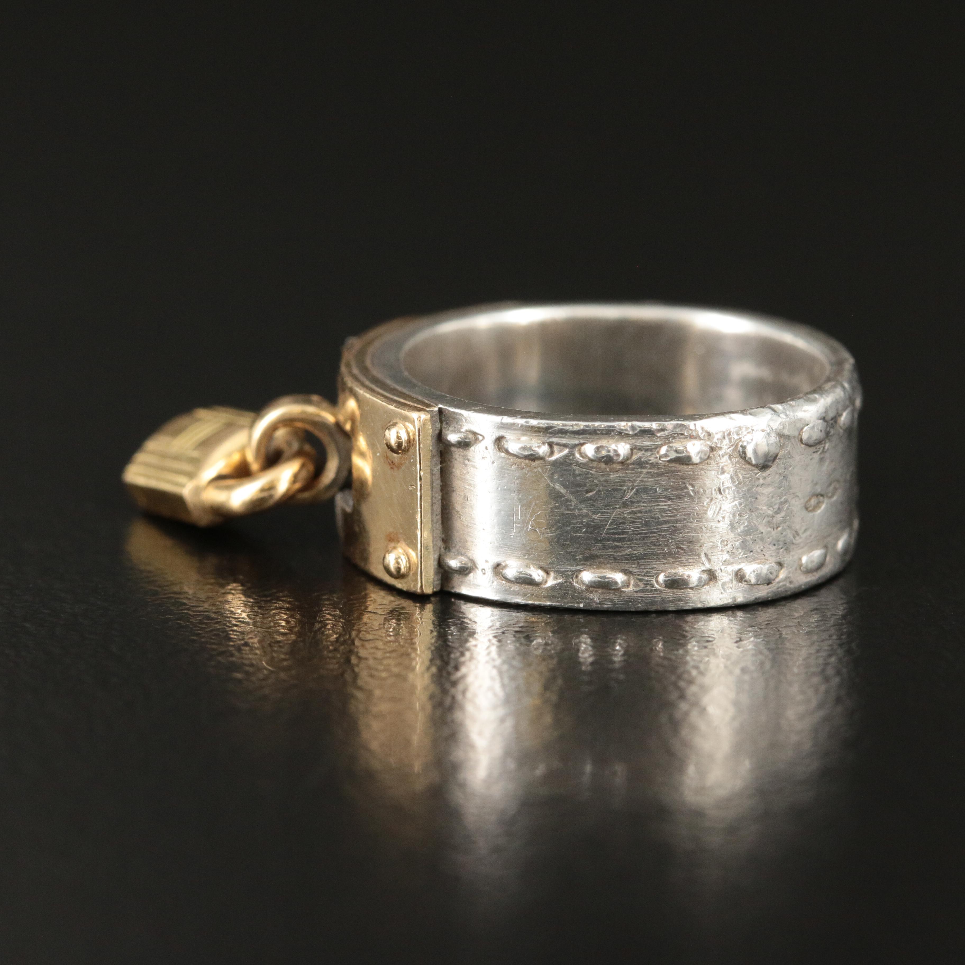 Vintage Hermès "Cadena" Sterling and 18K H Lock Band