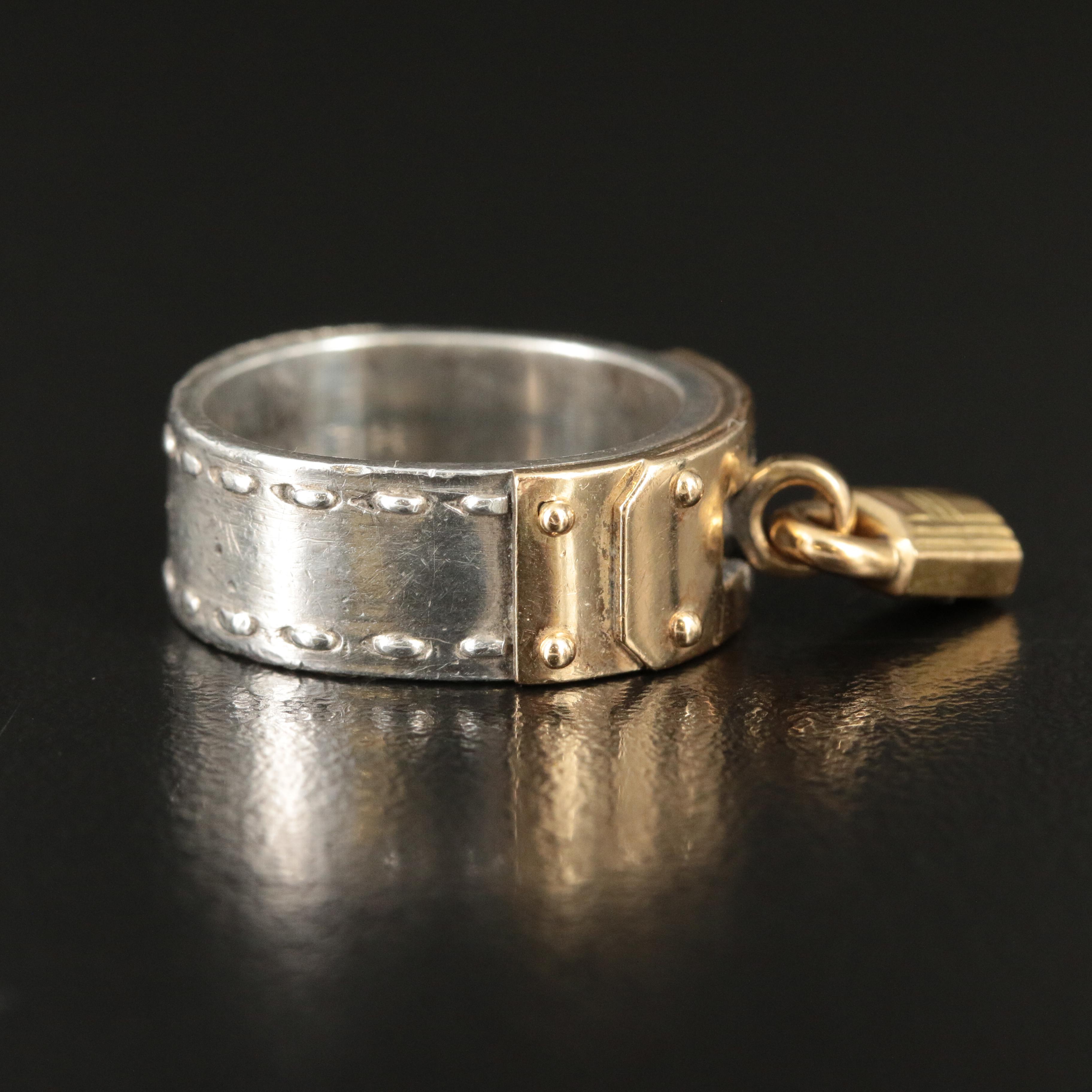 Vintage Hermès "Cadena" Sterling and 18K H Lock Band