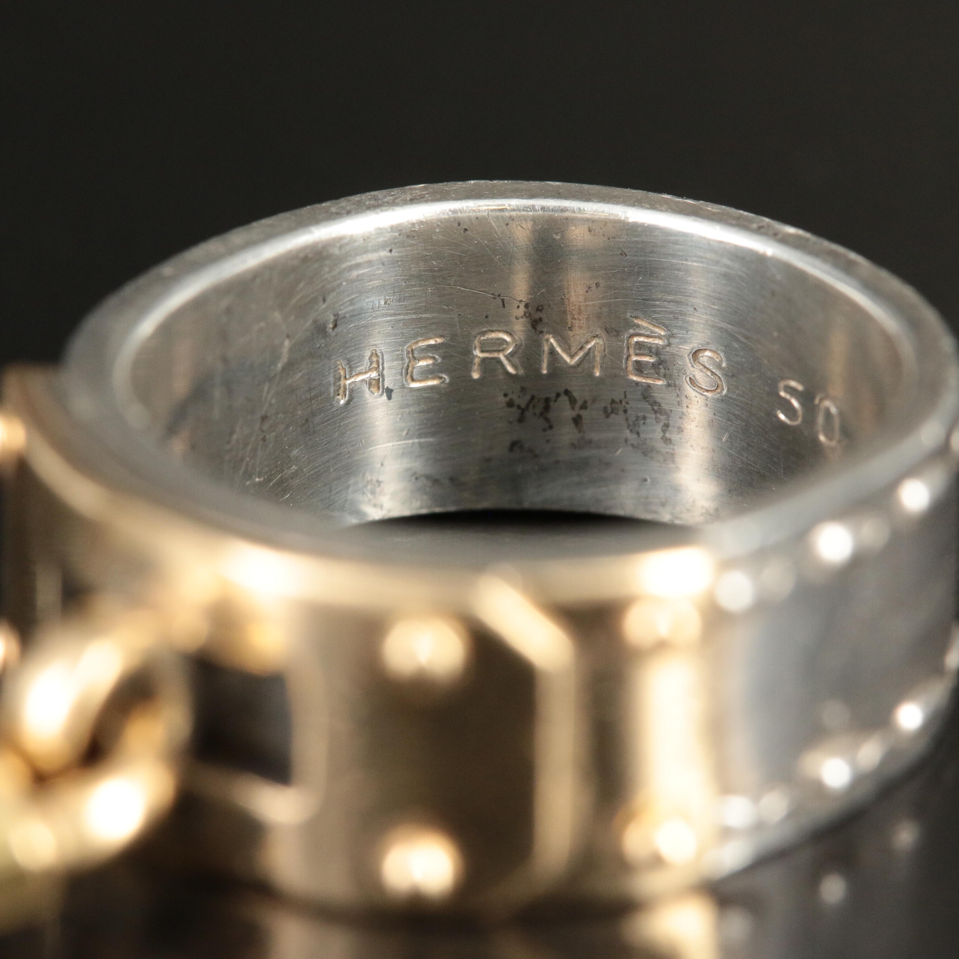 Vintage Hermès "Cadena" Sterling and 18K H Lock Band