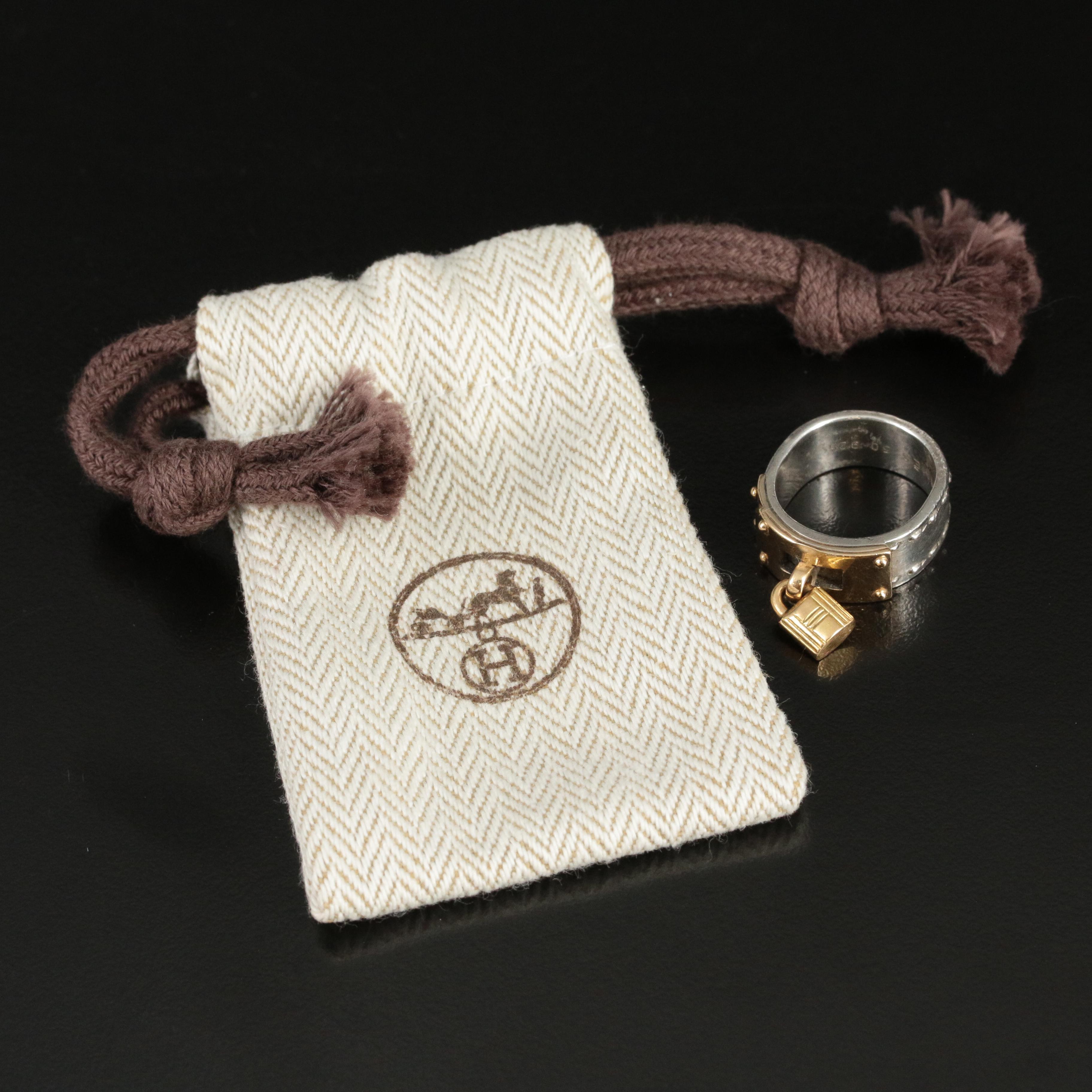 Vintage Hermès "Cadena" Sterling and 18K H Lock Band