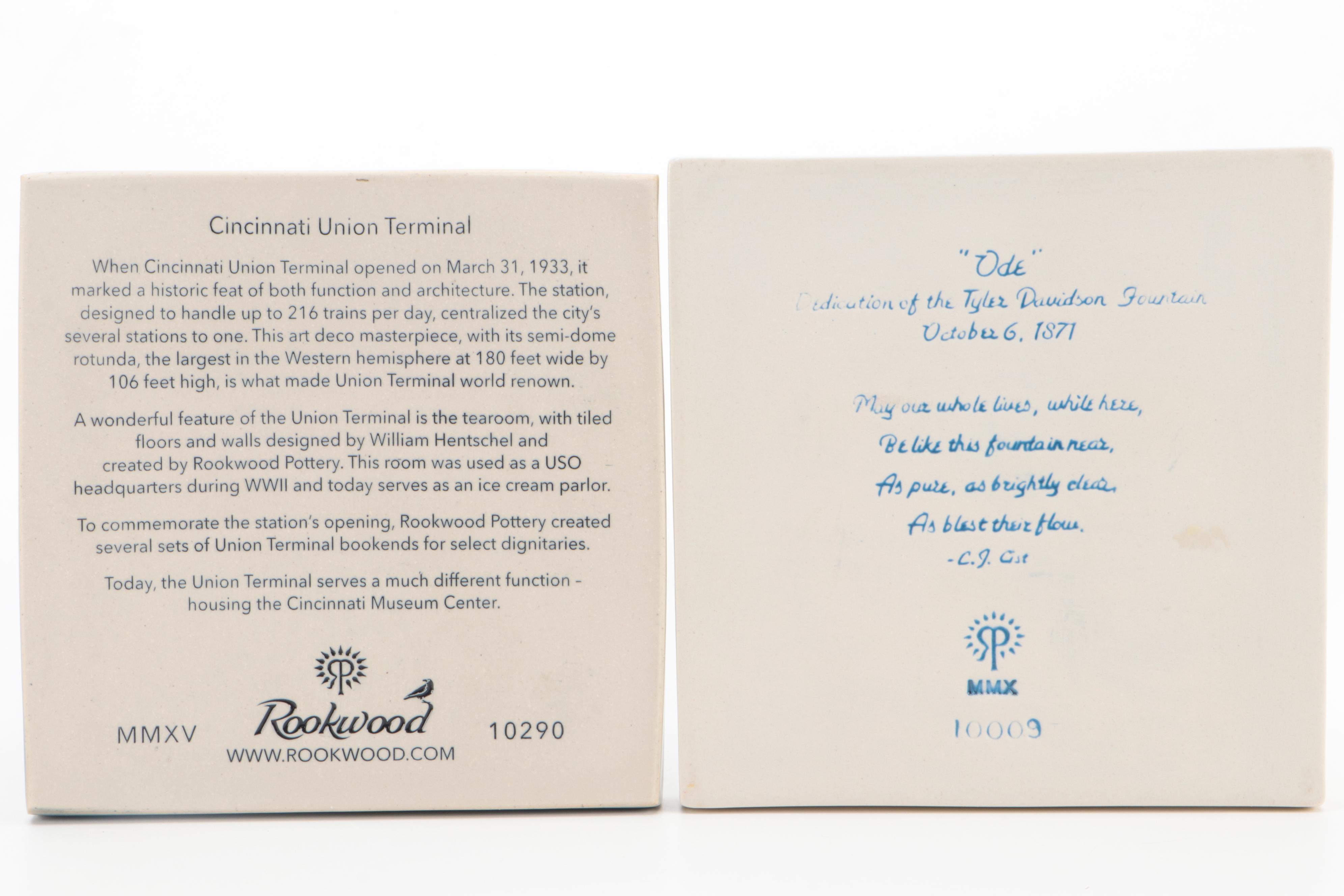 Rookwood Pottery Cincinnati Union Terminal and Tyler Davidson Fountain Tiles