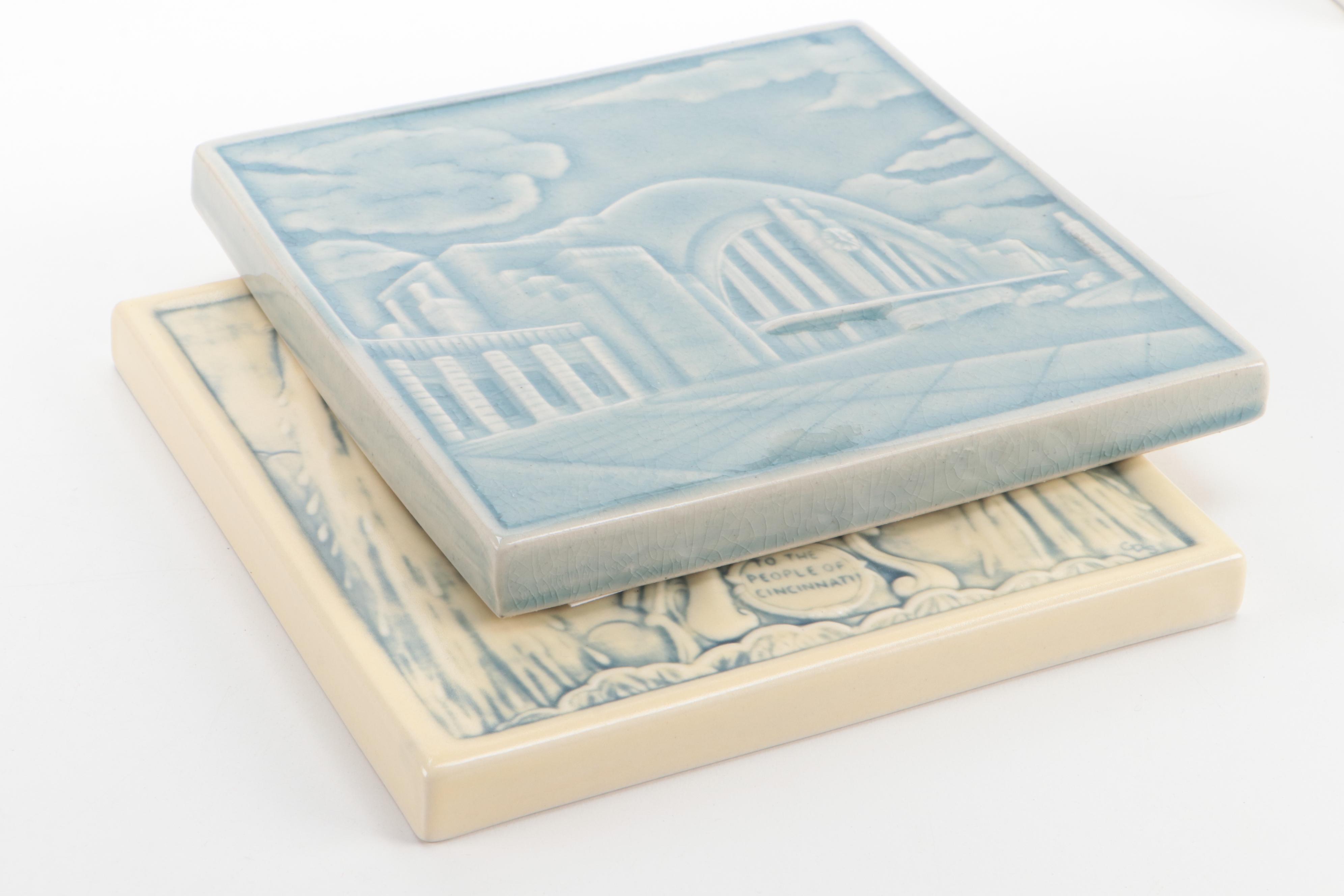 Rookwood Pottery Cincinnati Union Terminal and Tyler Davidson Fountain Tiles
