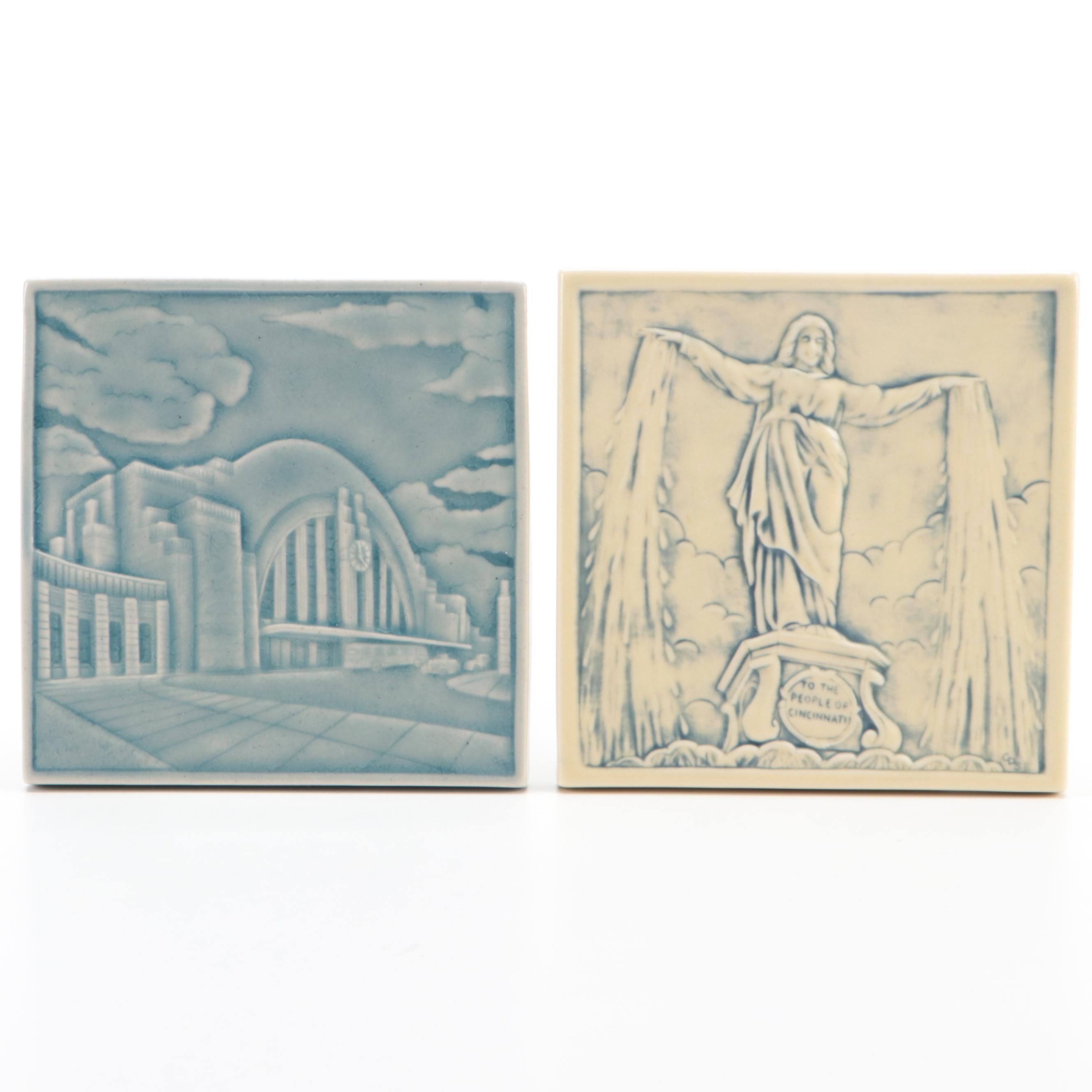 Rookwood Pottery Cincinnati Union Terminal and Tyler Davidson Fountain Tiles