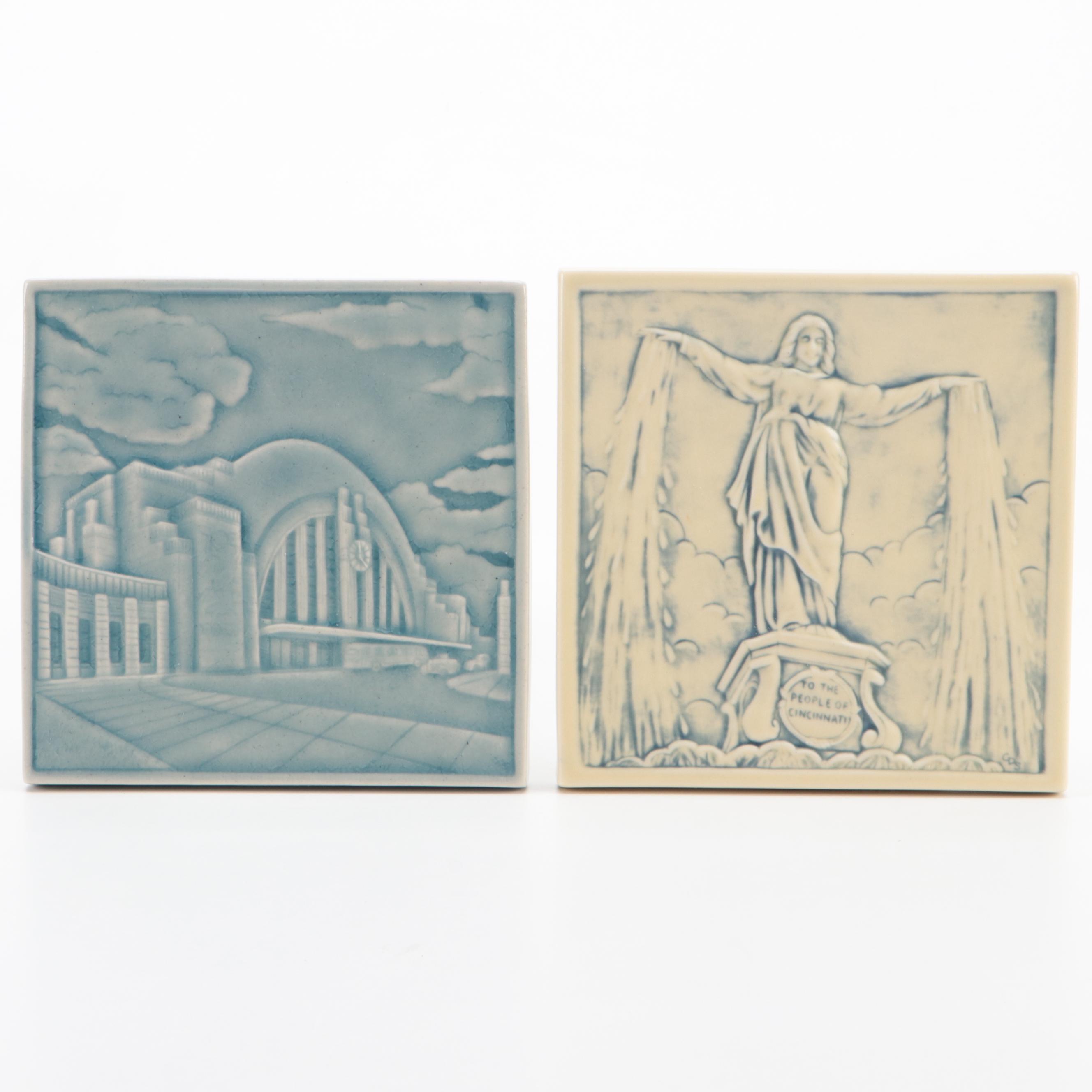 Rookwood Pottery Cincinnati Union Terminal and Tyler Davidson Fountain Tiles