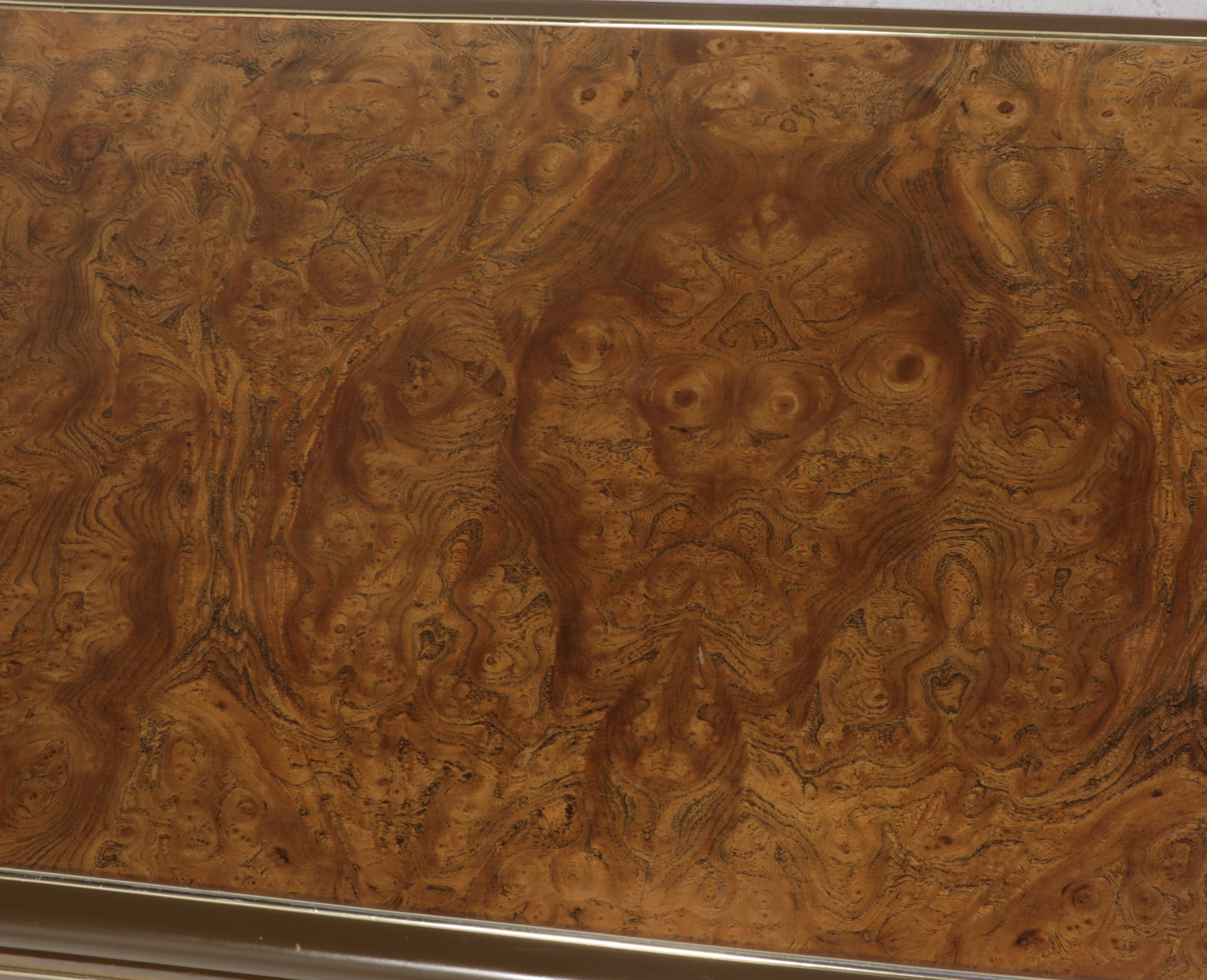 Romweber Hollywood Regency Burlwood and Brass Inlaid Credenza, 1970s