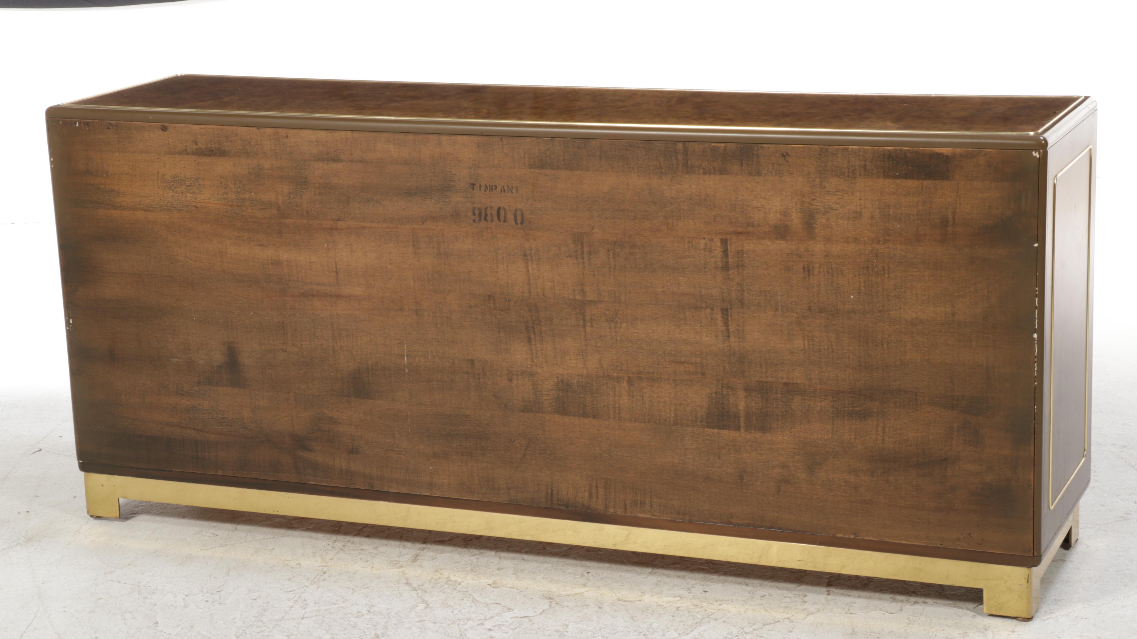 Romweber Hollywood Regency Burlwood and Brass Inlaid Credenza, 1970s
