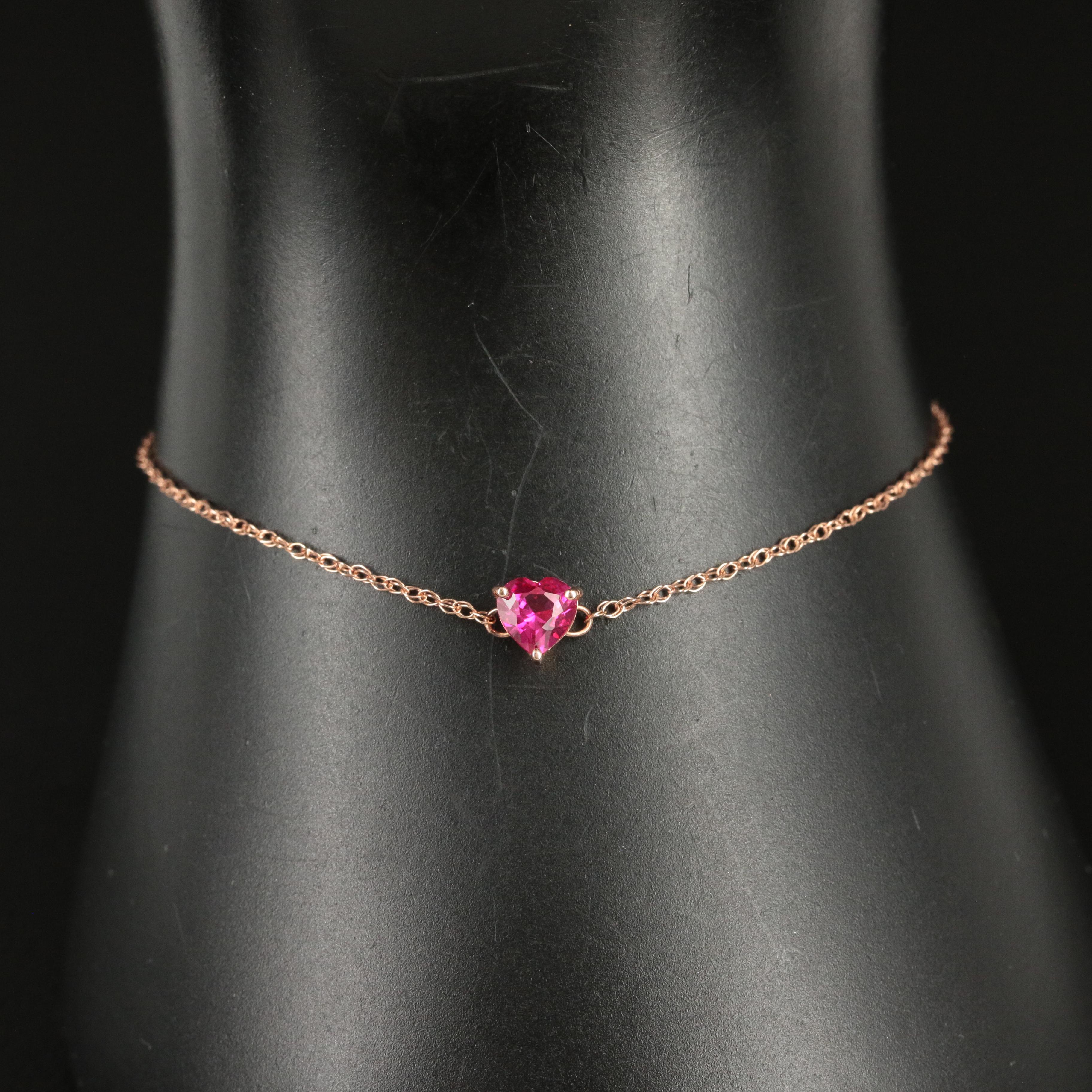 10K Rose Gold Ruby Heart Bracelet