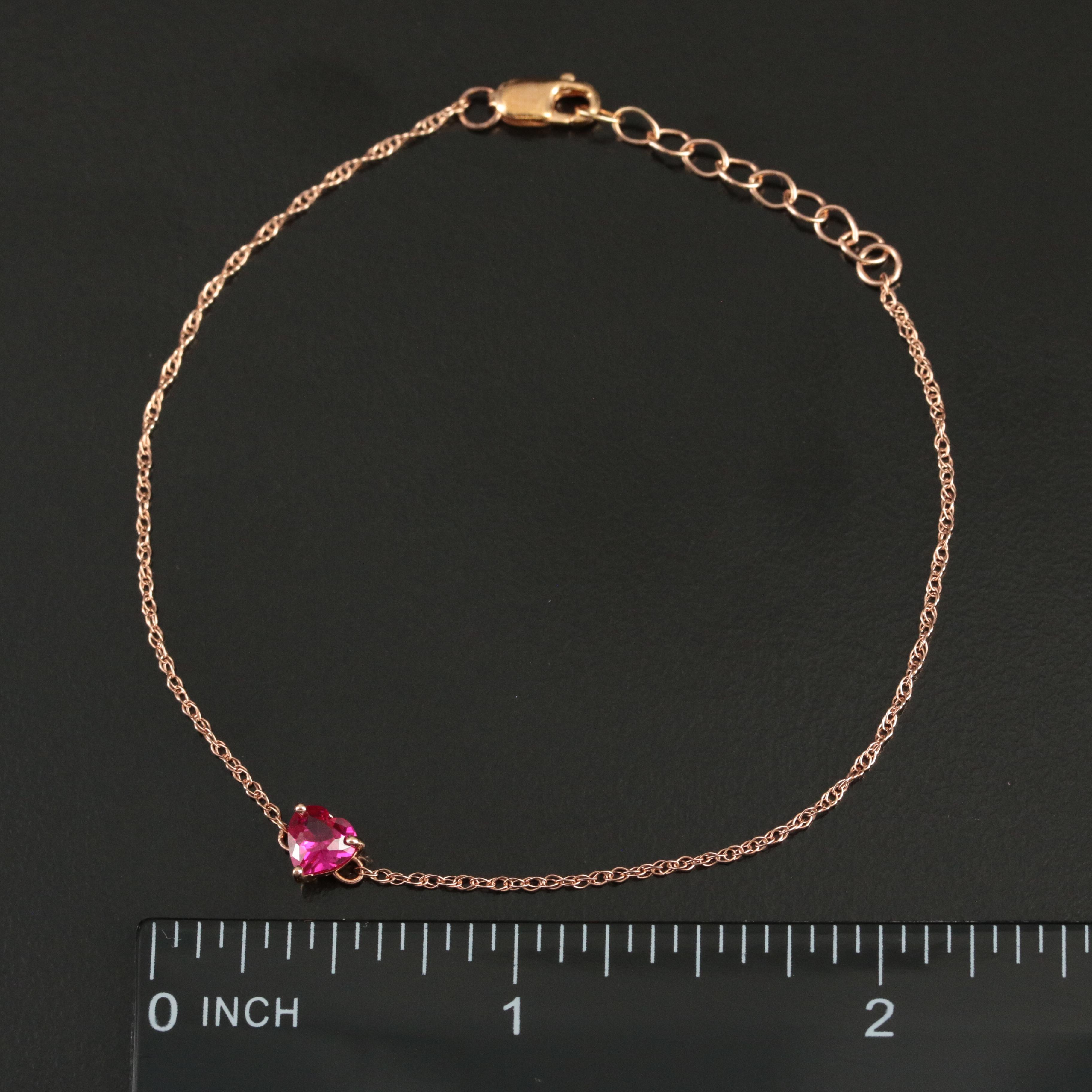 10K Rose Gold Ruby Heart Bracelet
