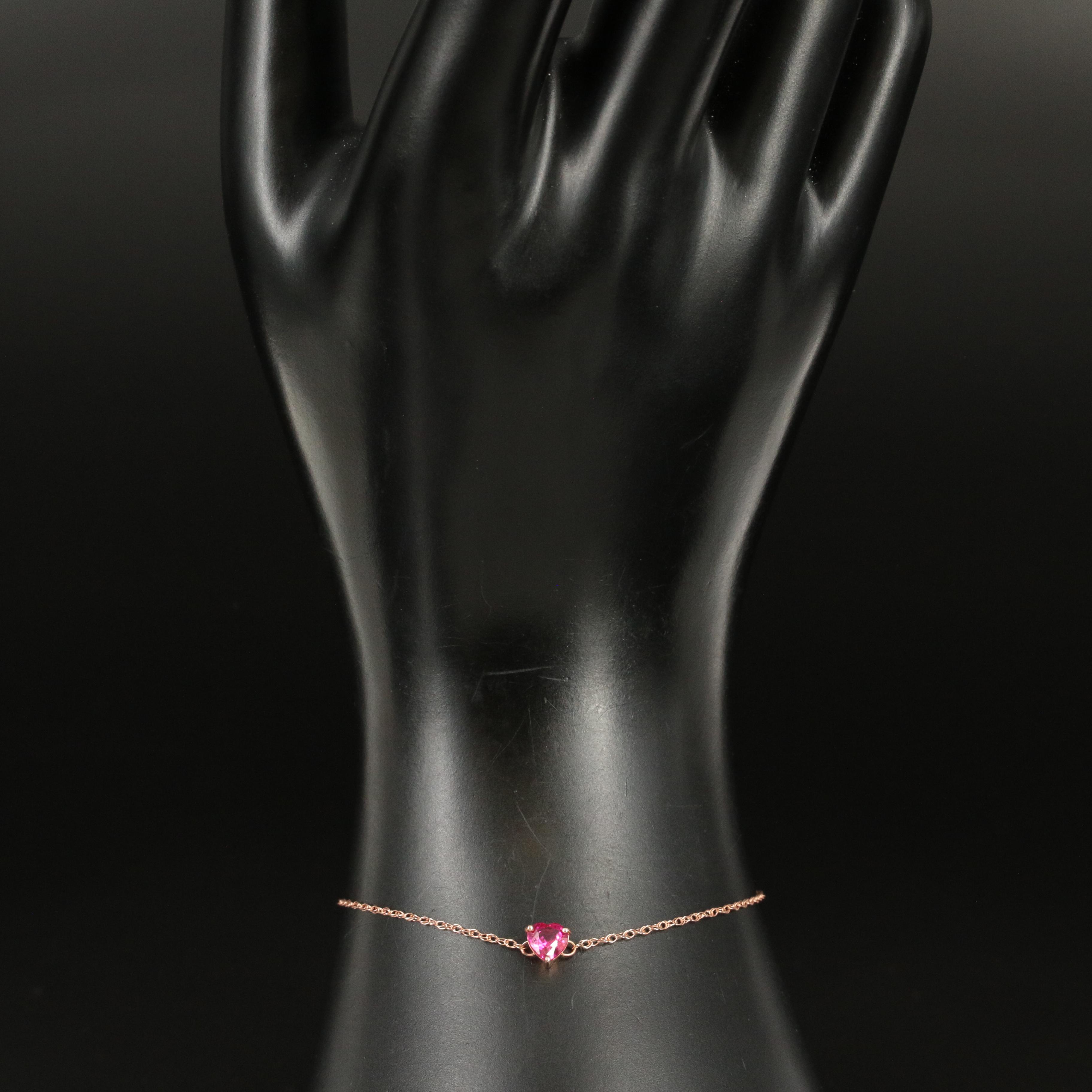 10K Rose Gold Ruby Heart Bracelet