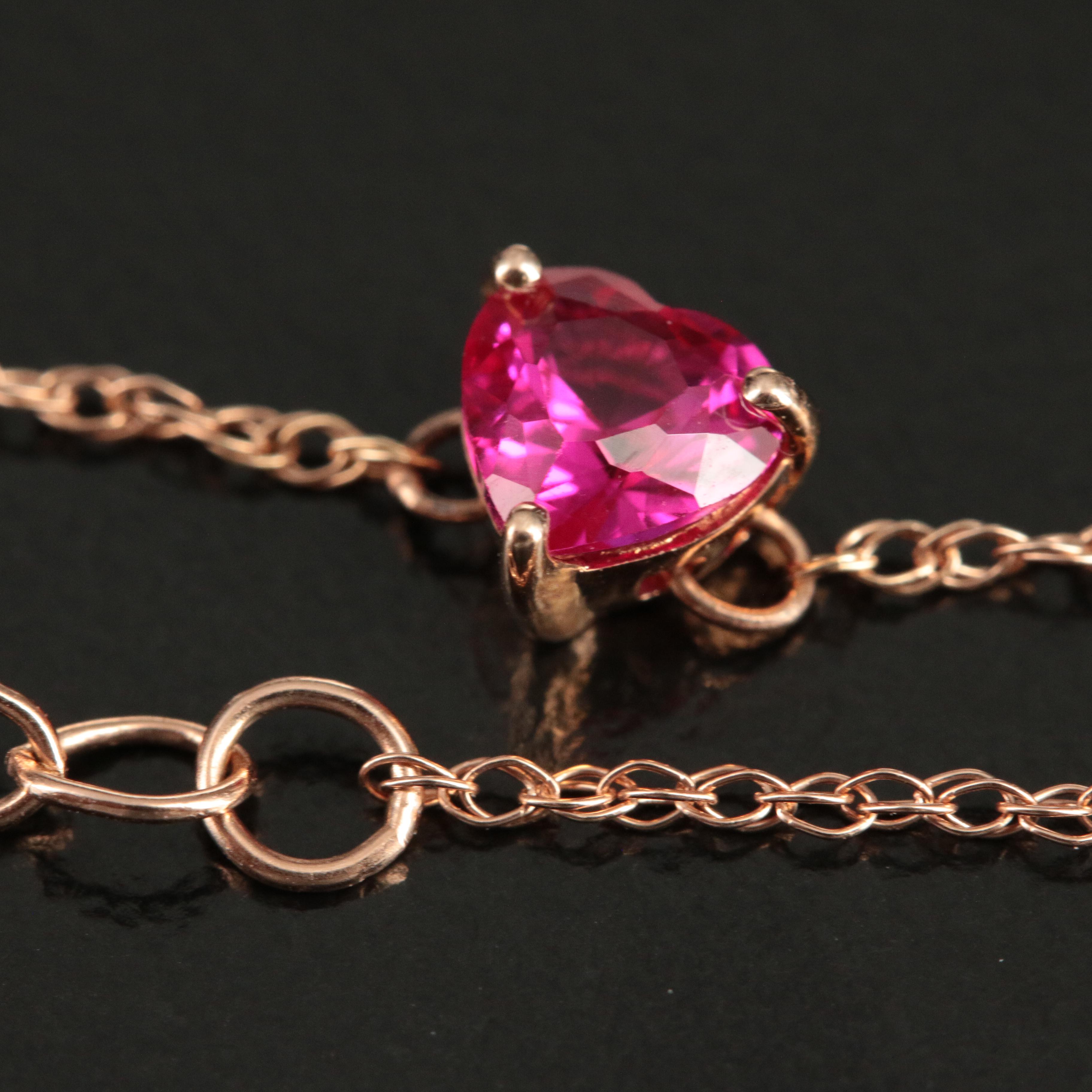10K Rose Gold Ruby Heart Bracelet