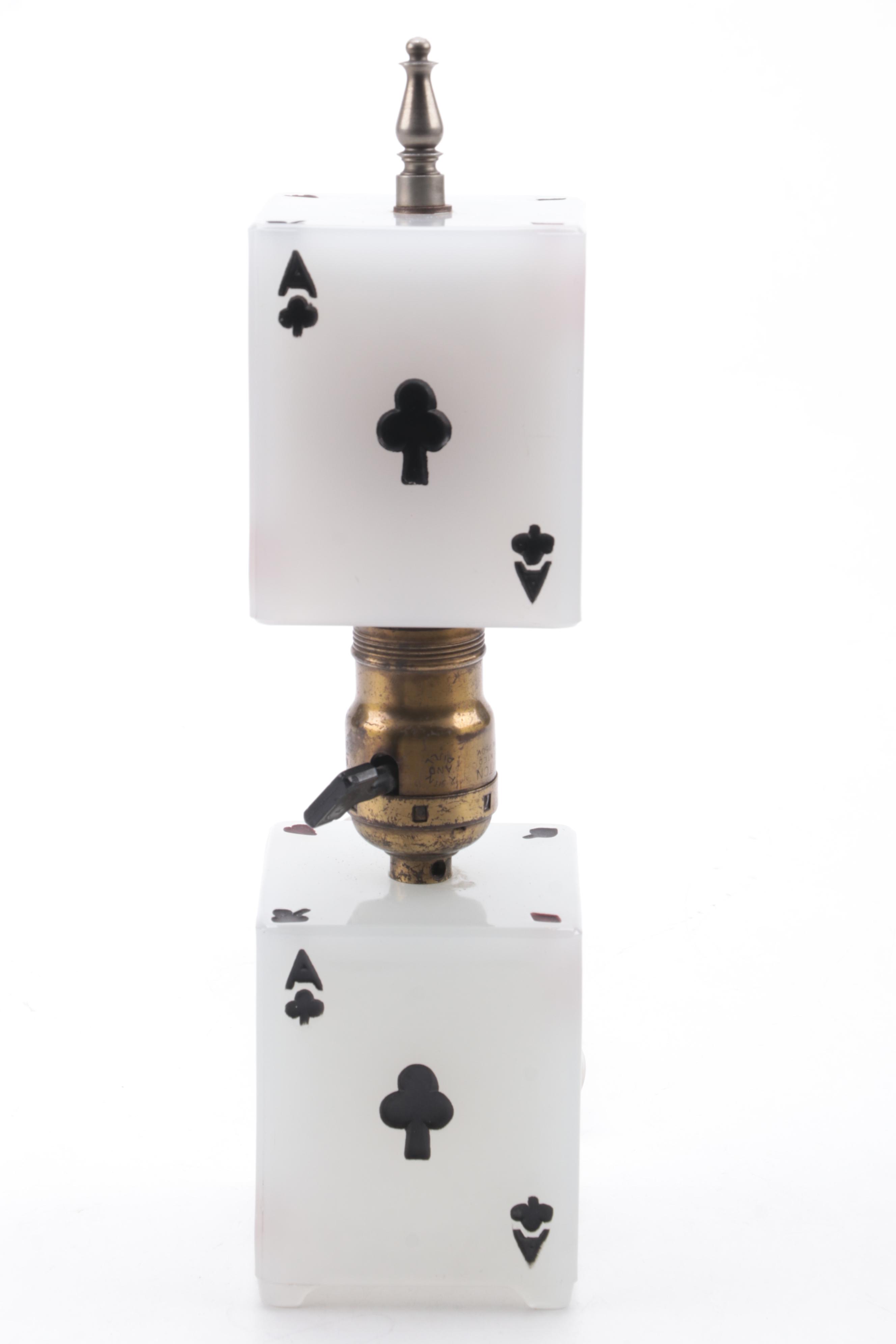 Art Deco Style Aces Playing Card Motif Glass Table Lamp, Mid-20th Centurymid