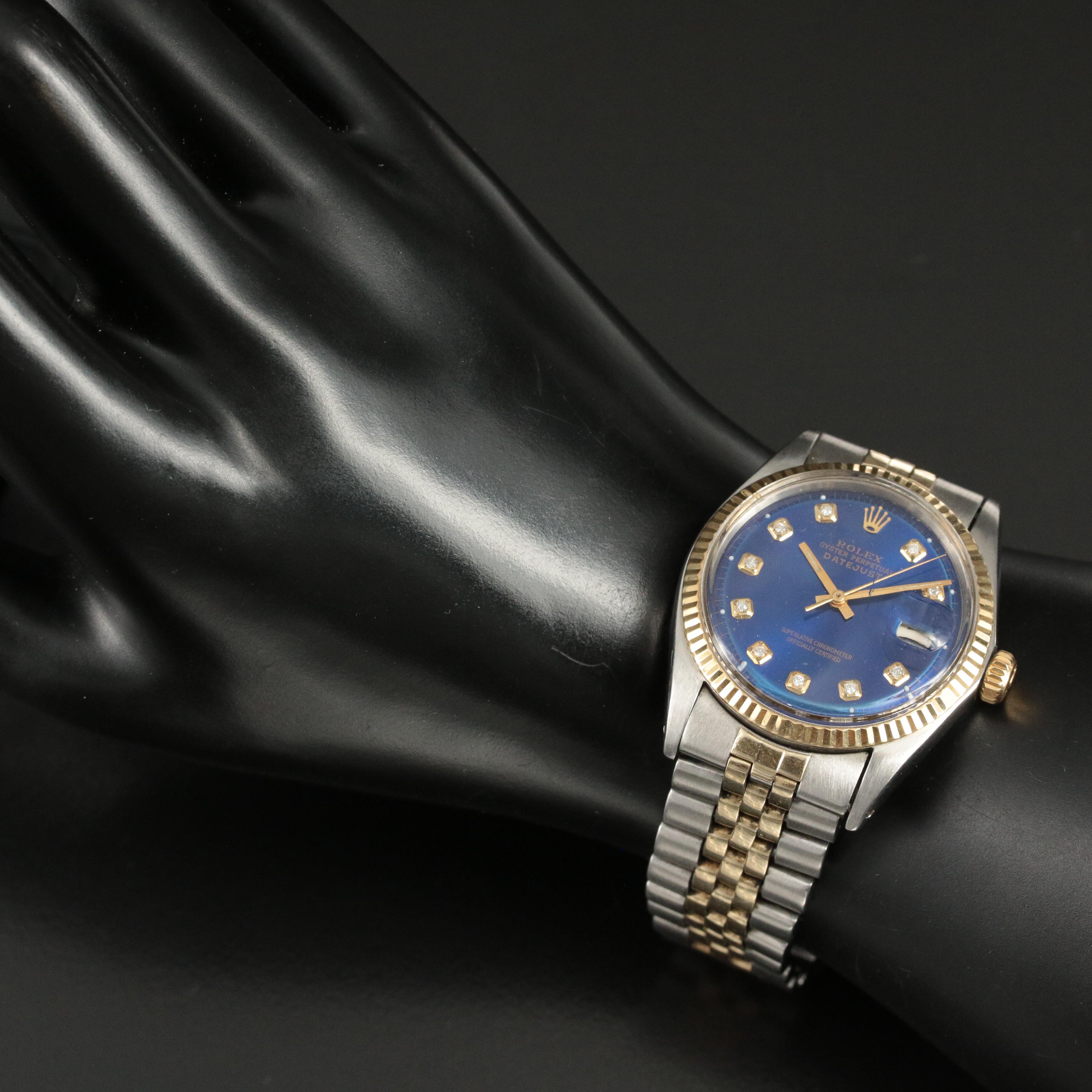 1969 Rolex Blue Custom Diamond Dial Datejust Watch