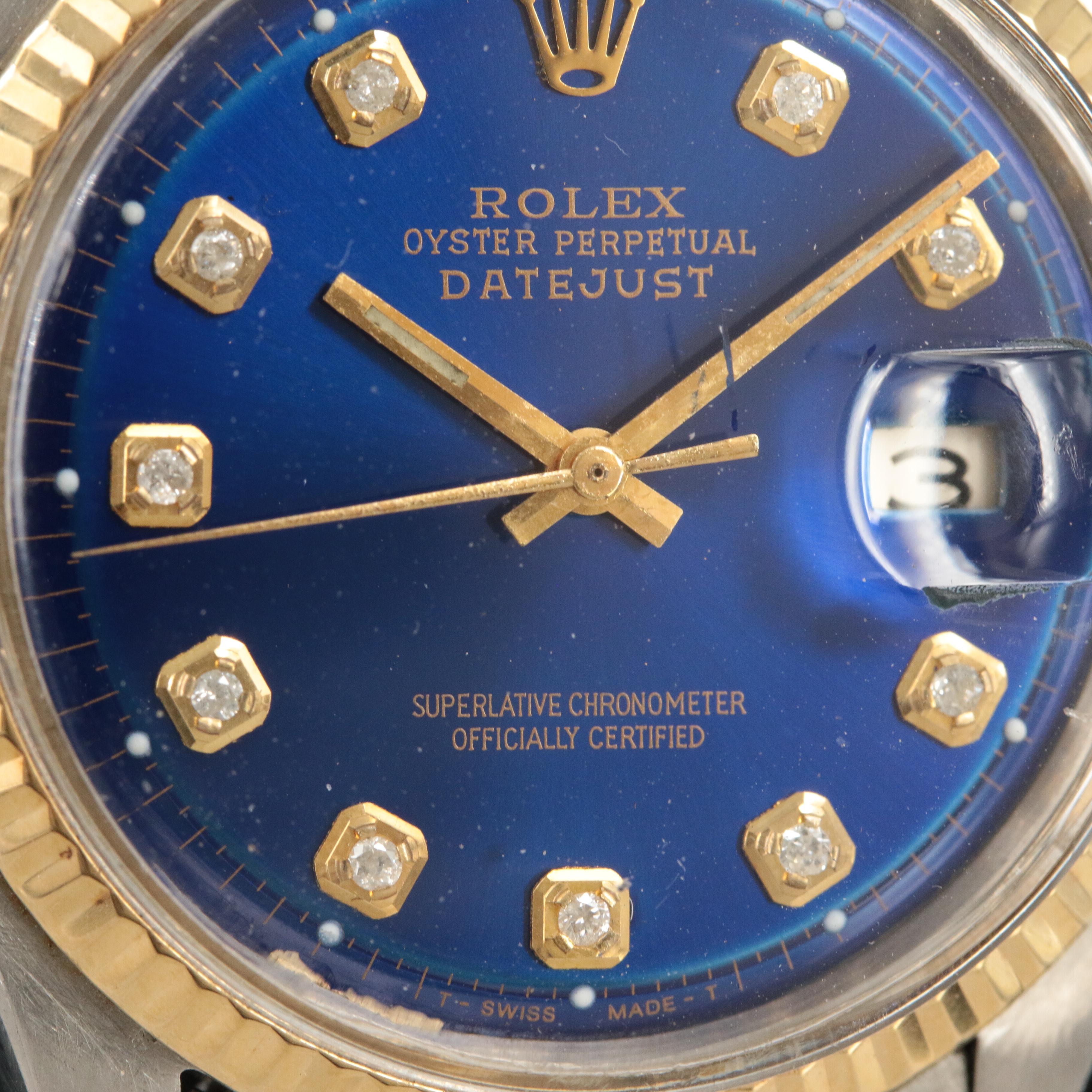 1969 Rolex Blue Custom Diamond Dial Datejust Watch
