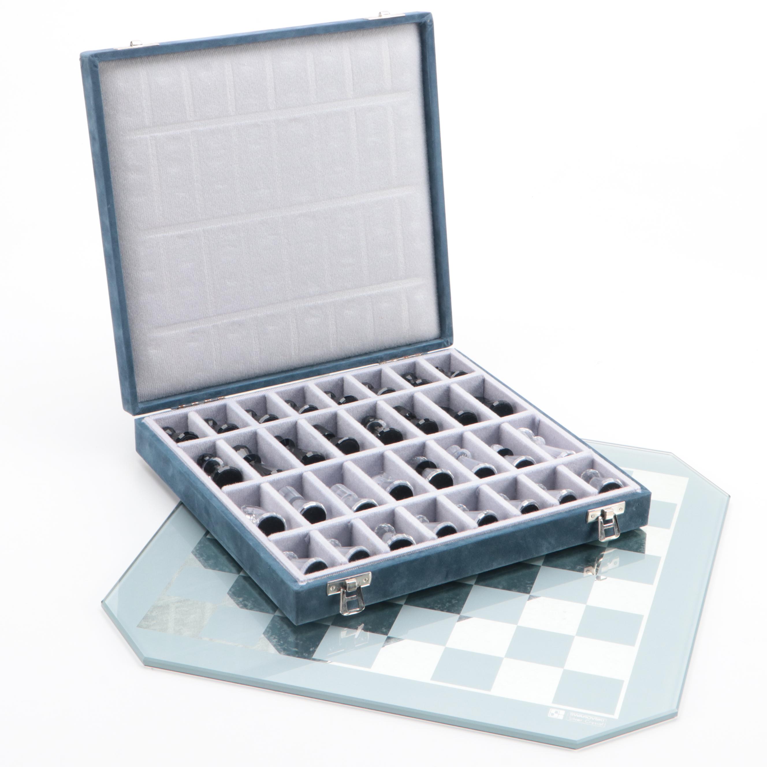 Swarovski "Silver Crystal" Chess Set Game Board and Pieces