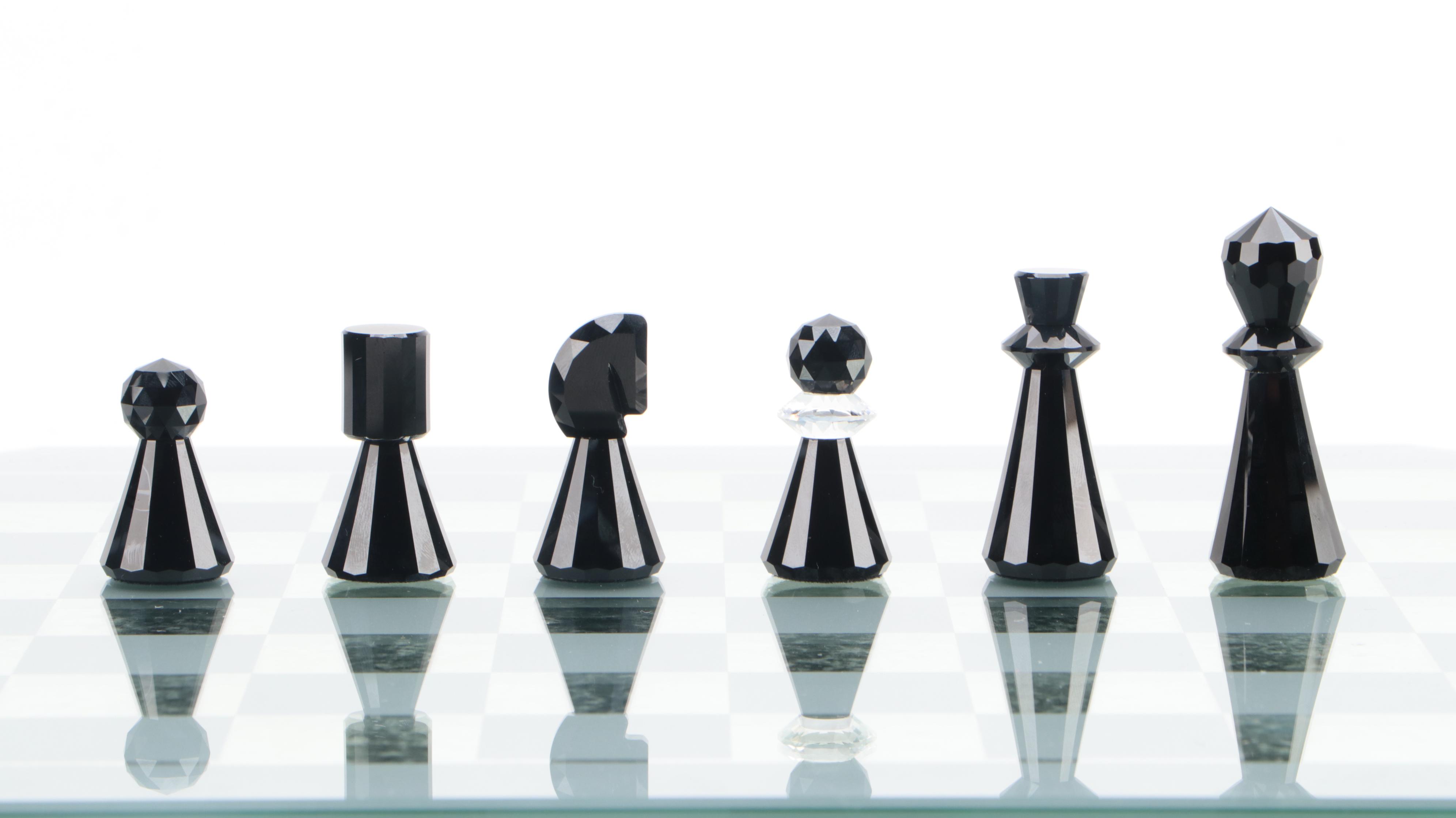 Swarovski "Silver Crystal" Chess Set Game Board and Pieces