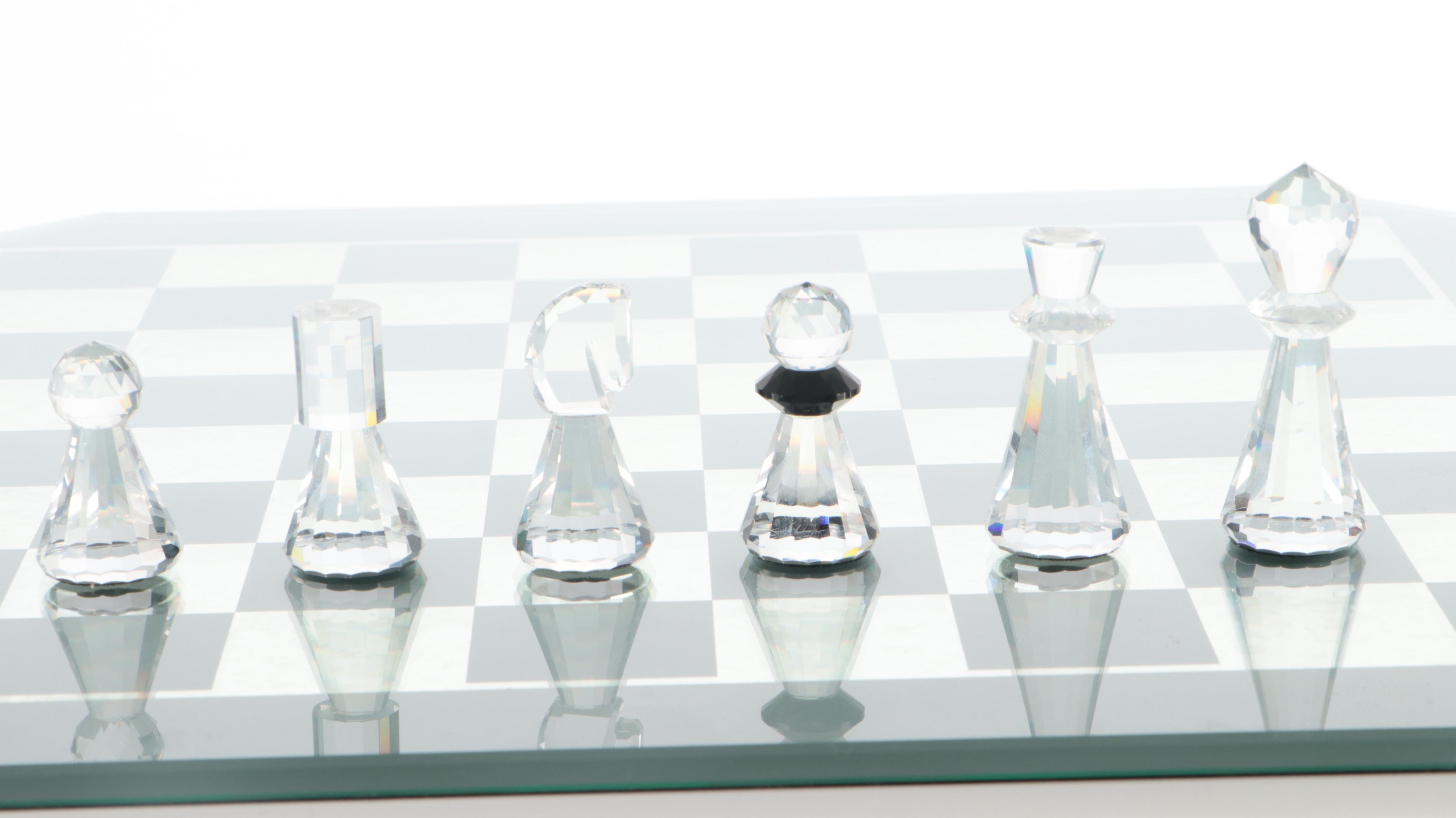 Swarovski "Silver Crystal" Chess Set Game Board and Pieces