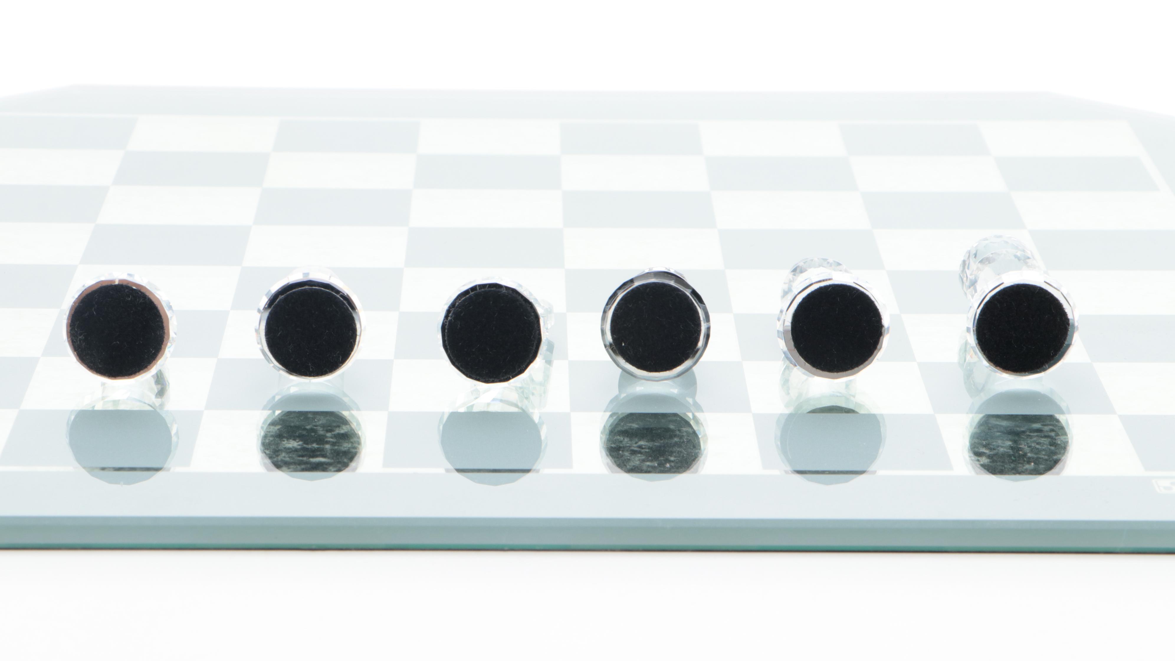 Swarovski "Silver Crystal" Chess Set Game Board and Pieces