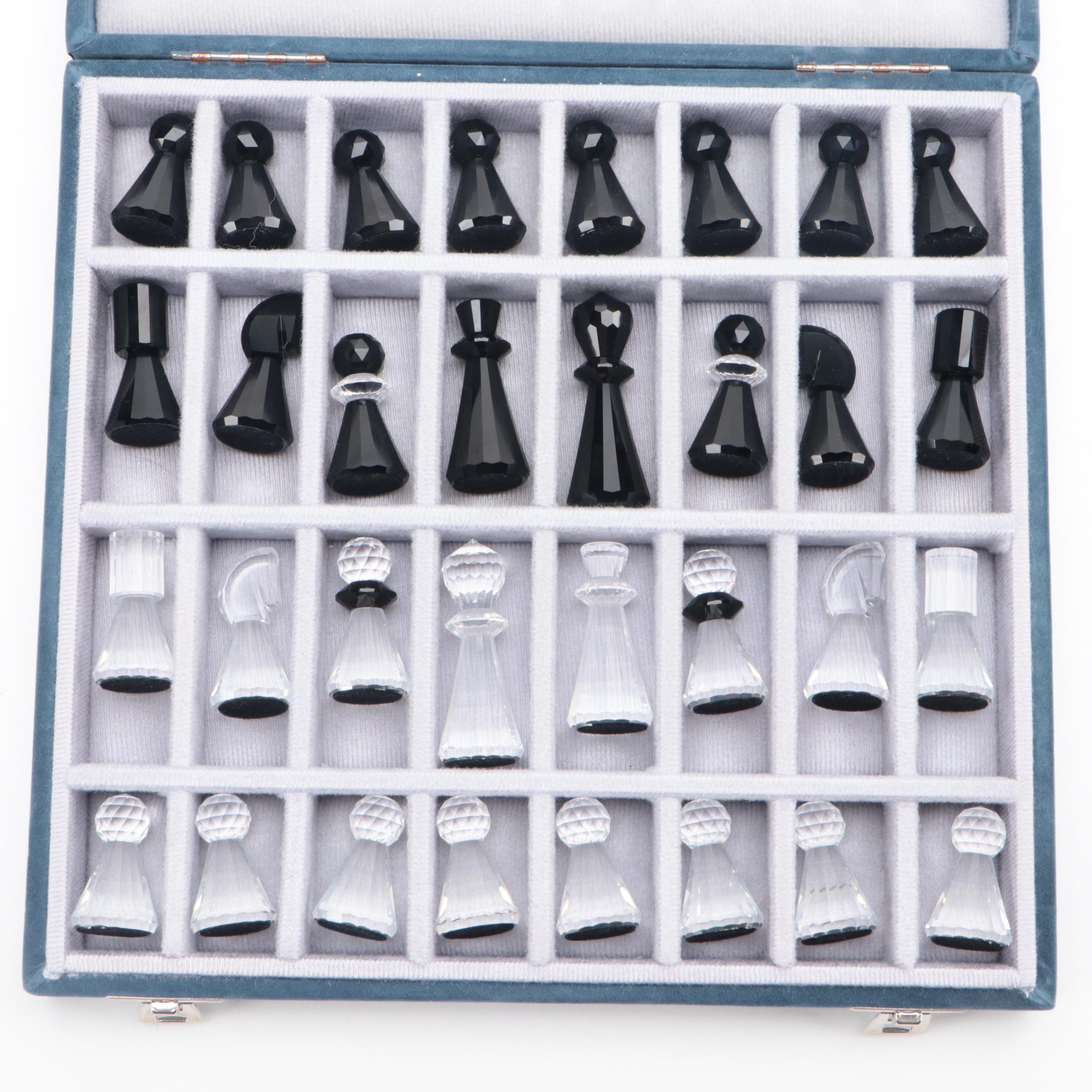 Swarovski "Silver Crystal" Chess Set Game Board and Pieces
