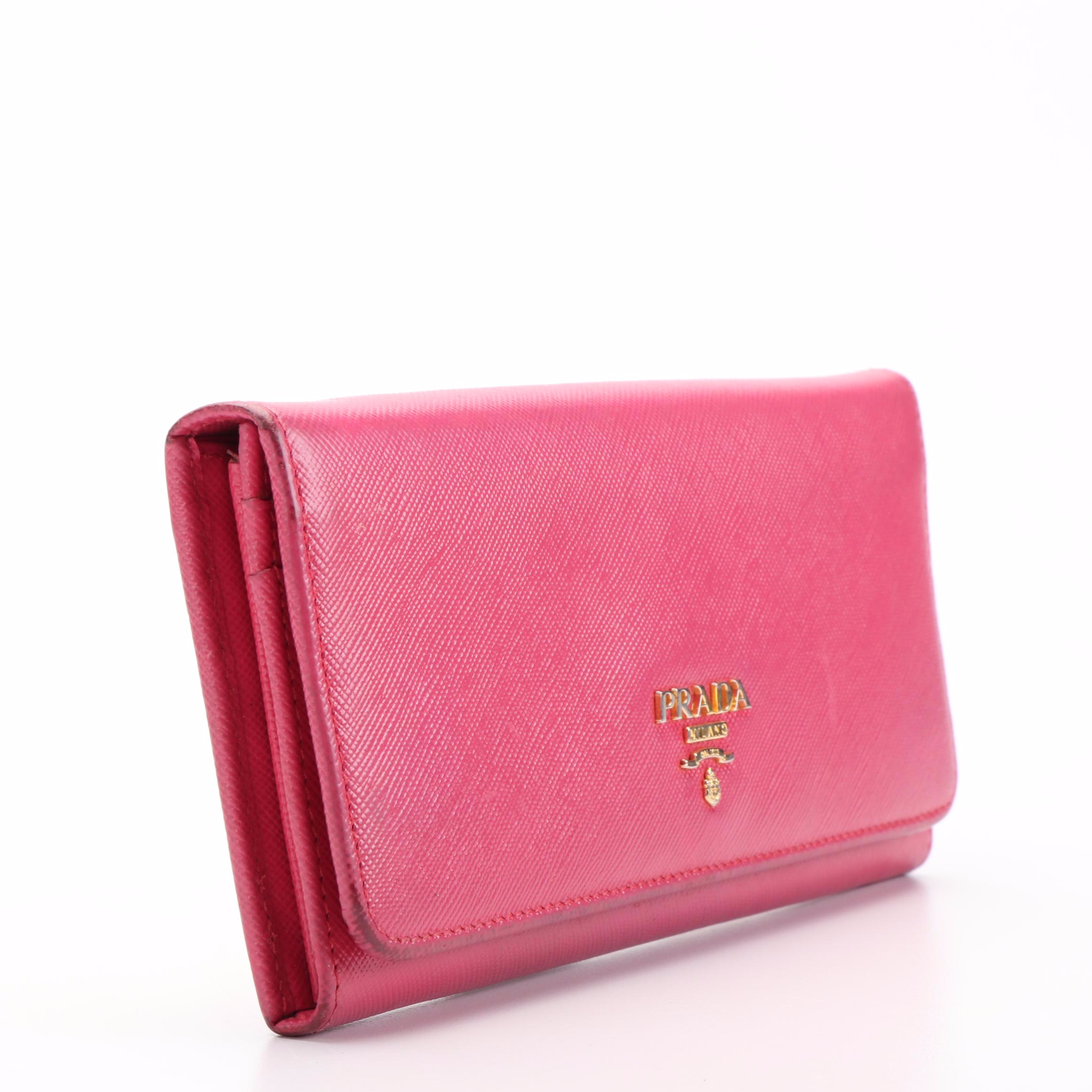Prada Long Wallet in Pink Saffiano Leather