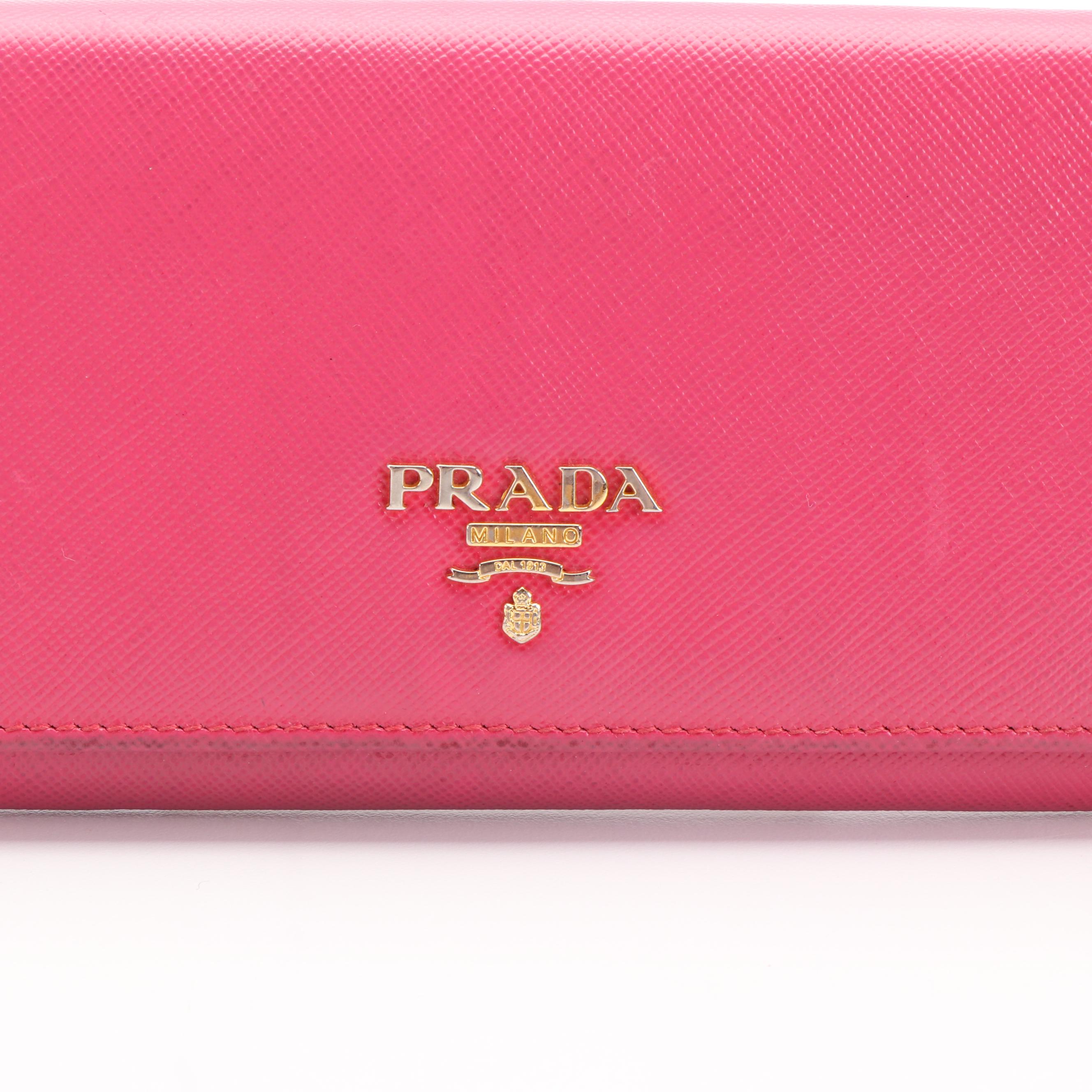 Prada Long Wallet in Pink Saffiano Leather