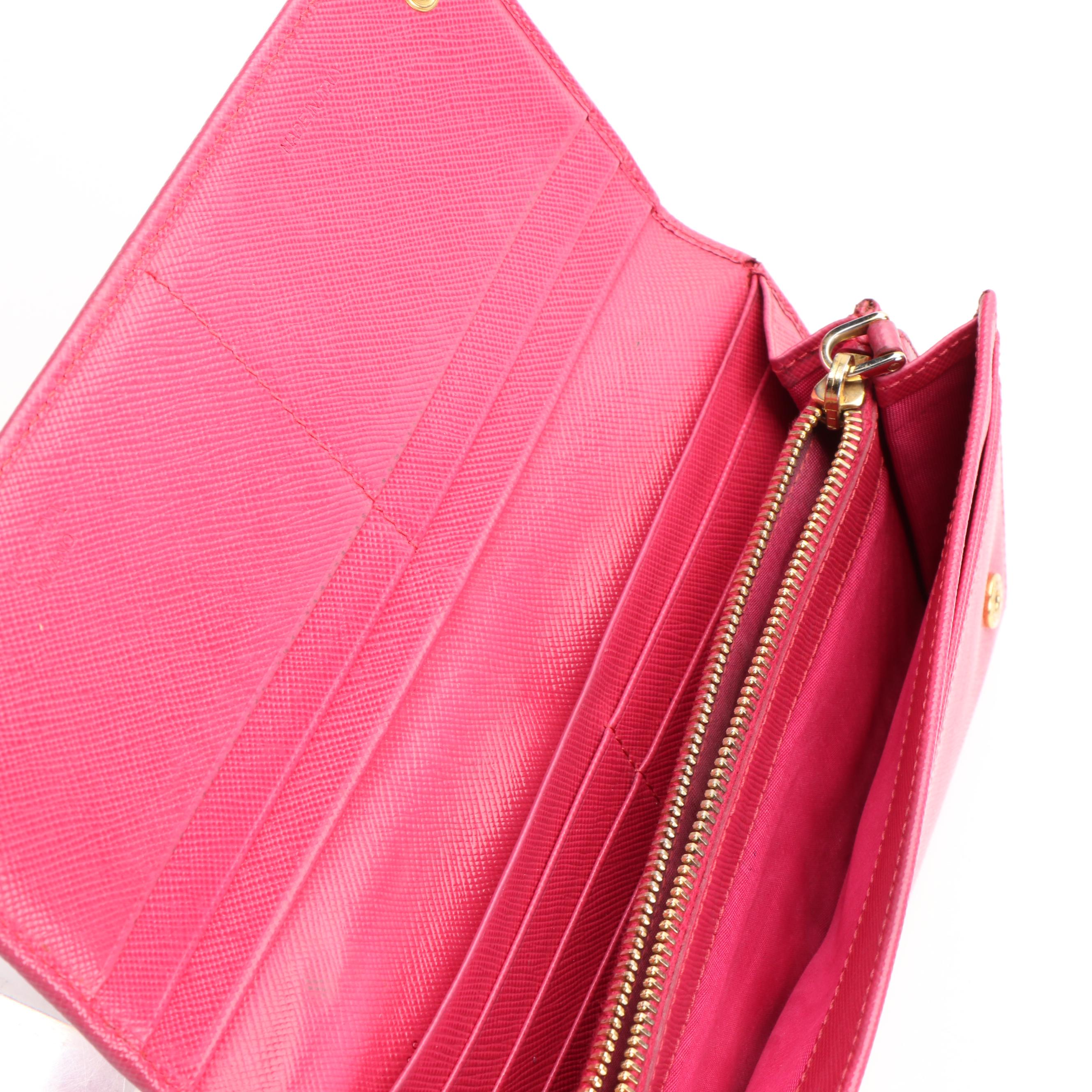 Prada Long Wallet in Pink Saffiano Leather