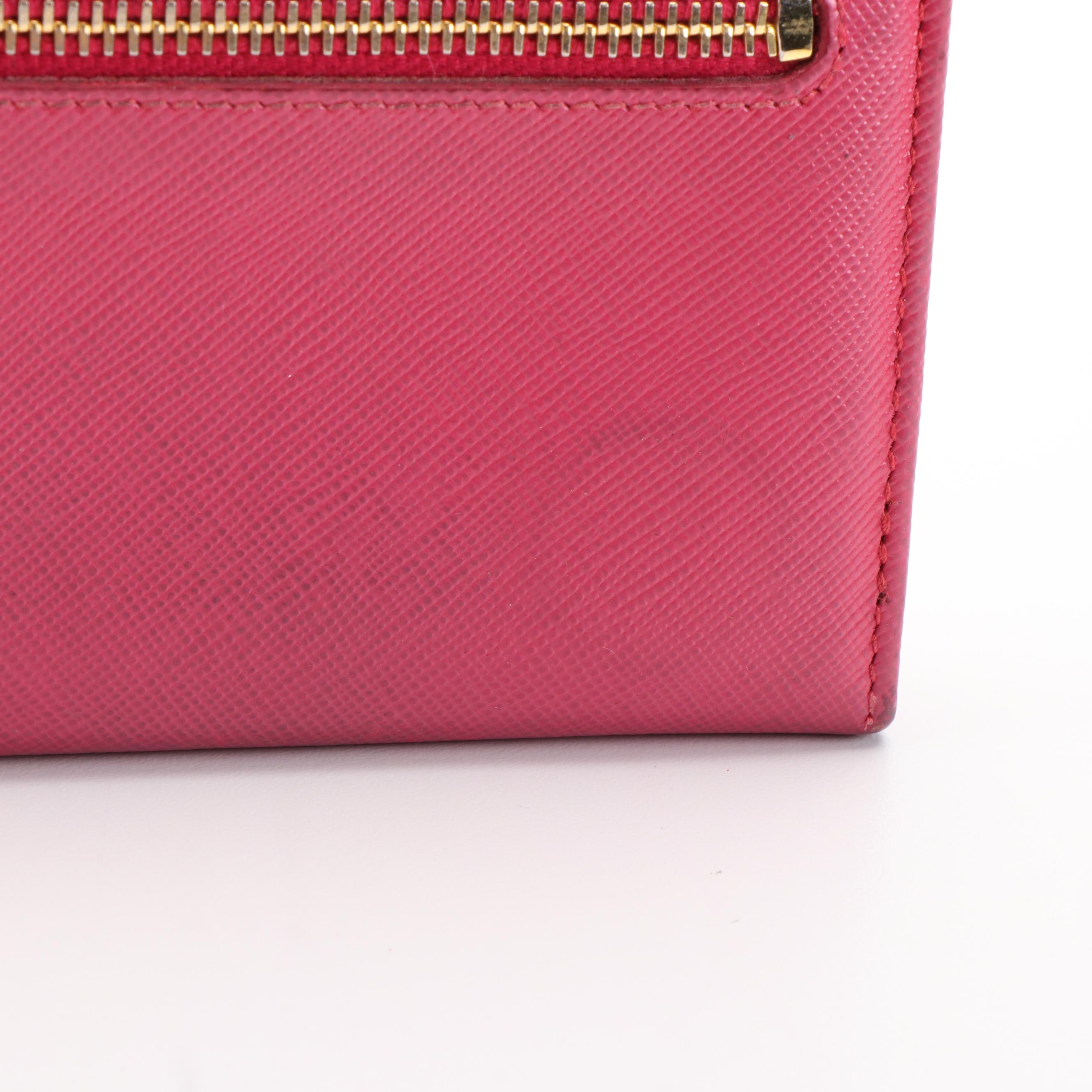 Prada Long Wallet in Pink Saffiano Leather