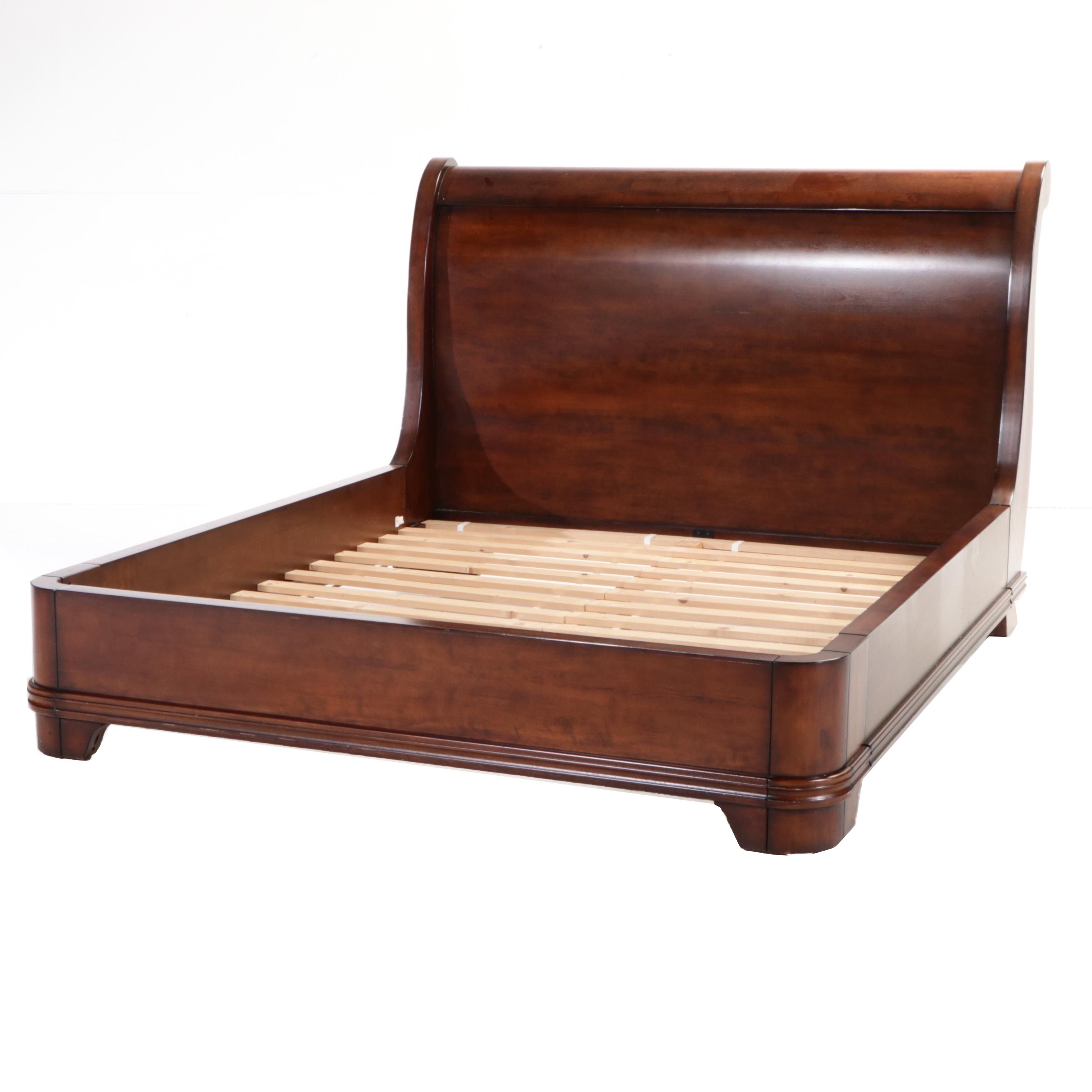 Pottery Barn "Anna" Louis Philippe Style Mahogany-Stained King Size Sleigh Bed