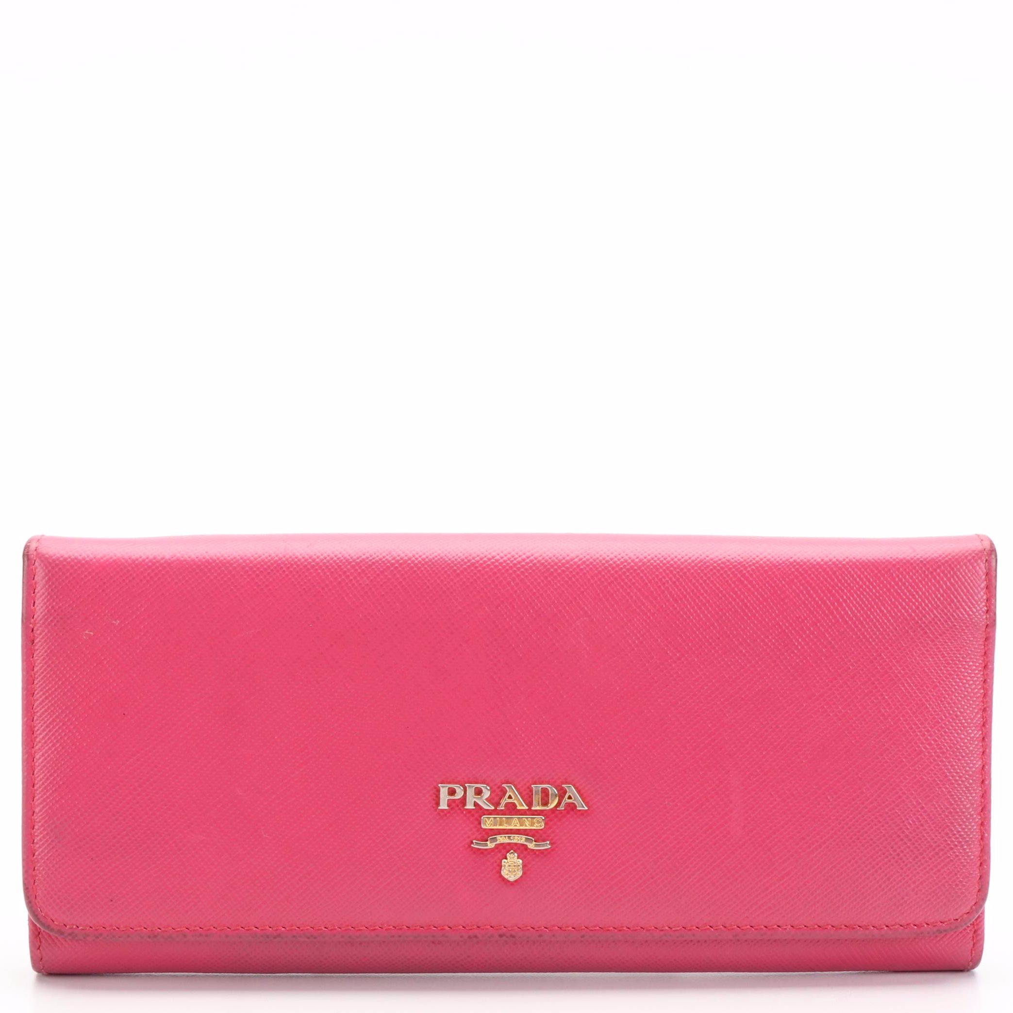 Prada Long Wallet in Pink Saffiano Leather