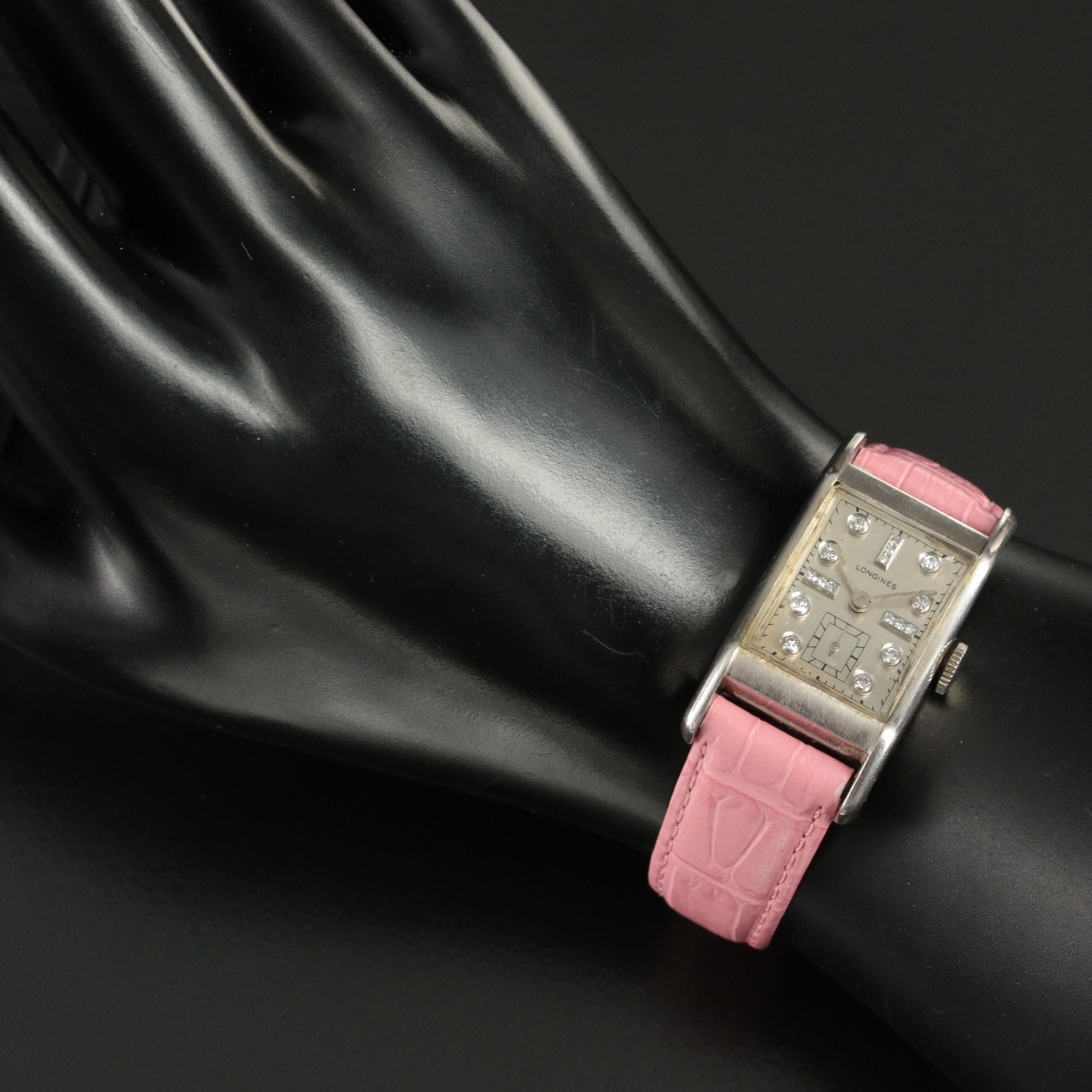 Vintage Palladium Longines Diamond Dial Watch