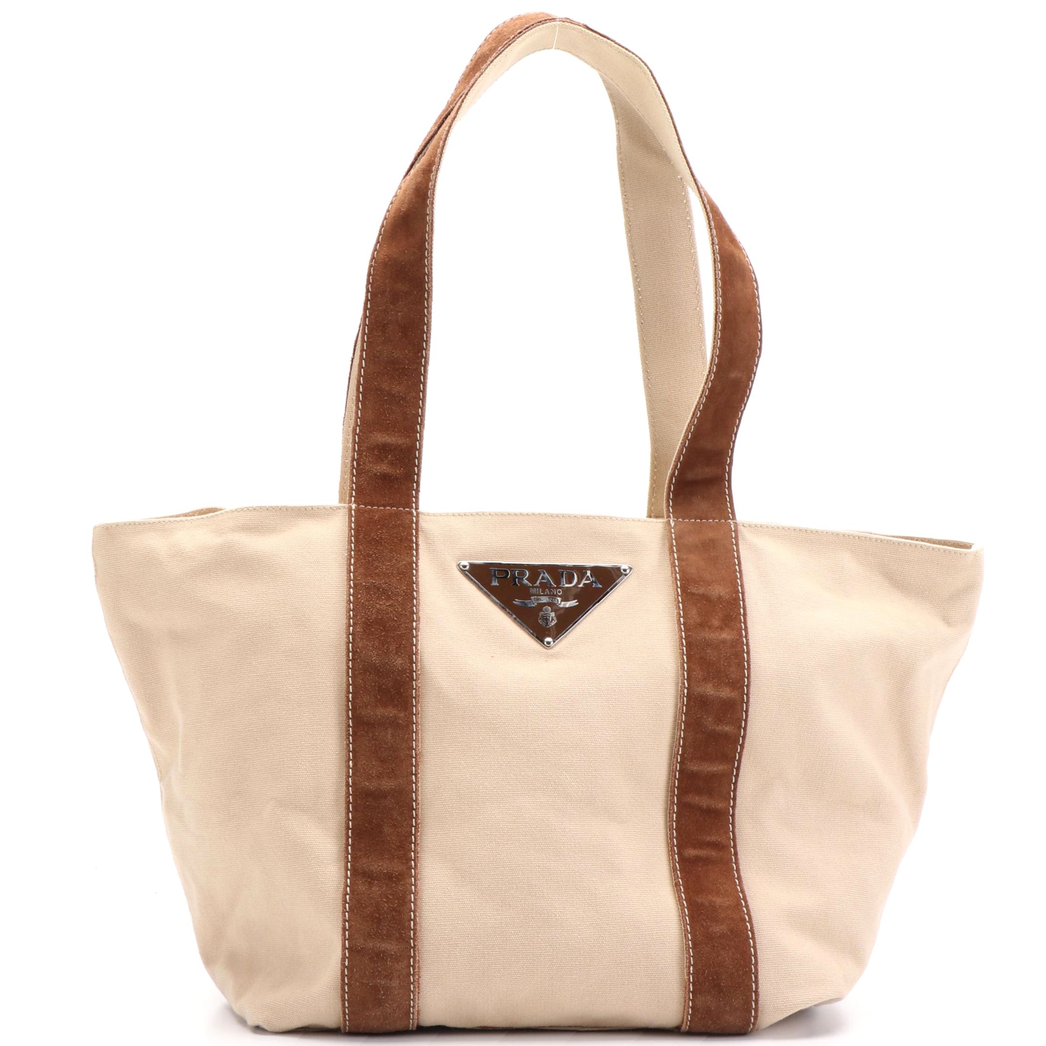 Prada Canapa Shopping Tote in Canvas and Leather