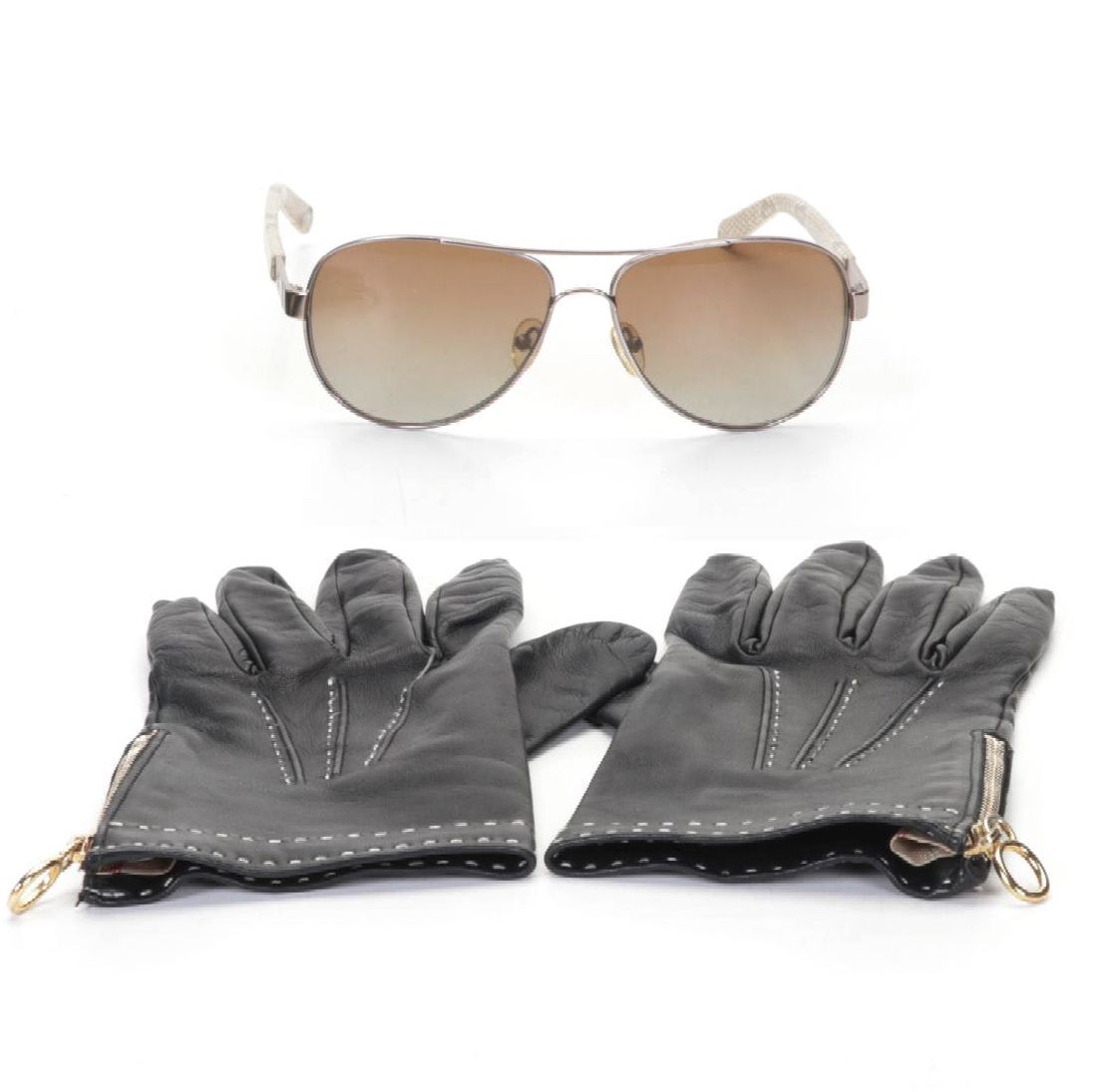 Burberry Leather Gloves and Tory Burch TY6010 Snakeskin Print Sunglasses