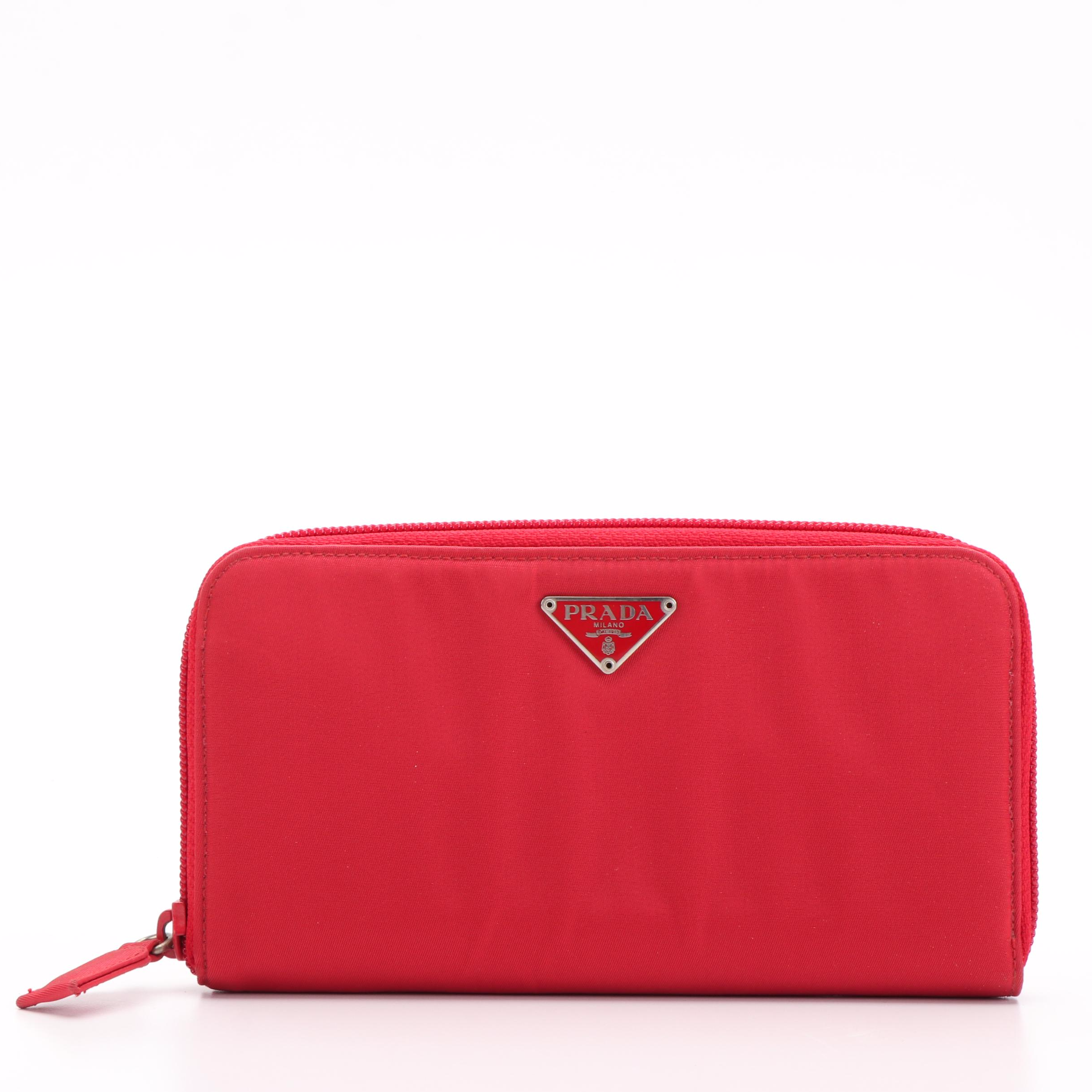 Prada Zip Around Long Wallet in Red Tessuto Nylon