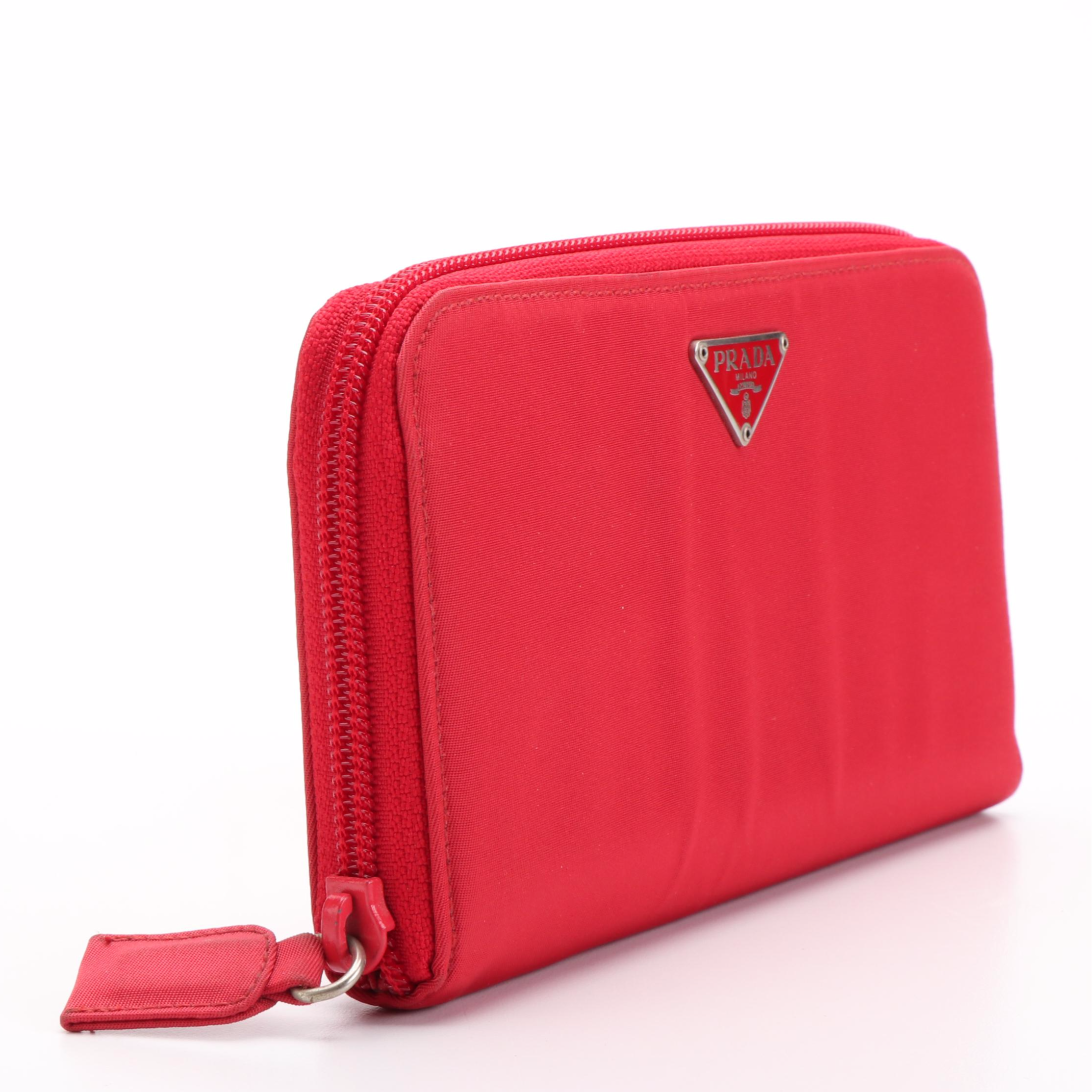 Prada Zip Around Long Wallet in Red Tessuto Nylon