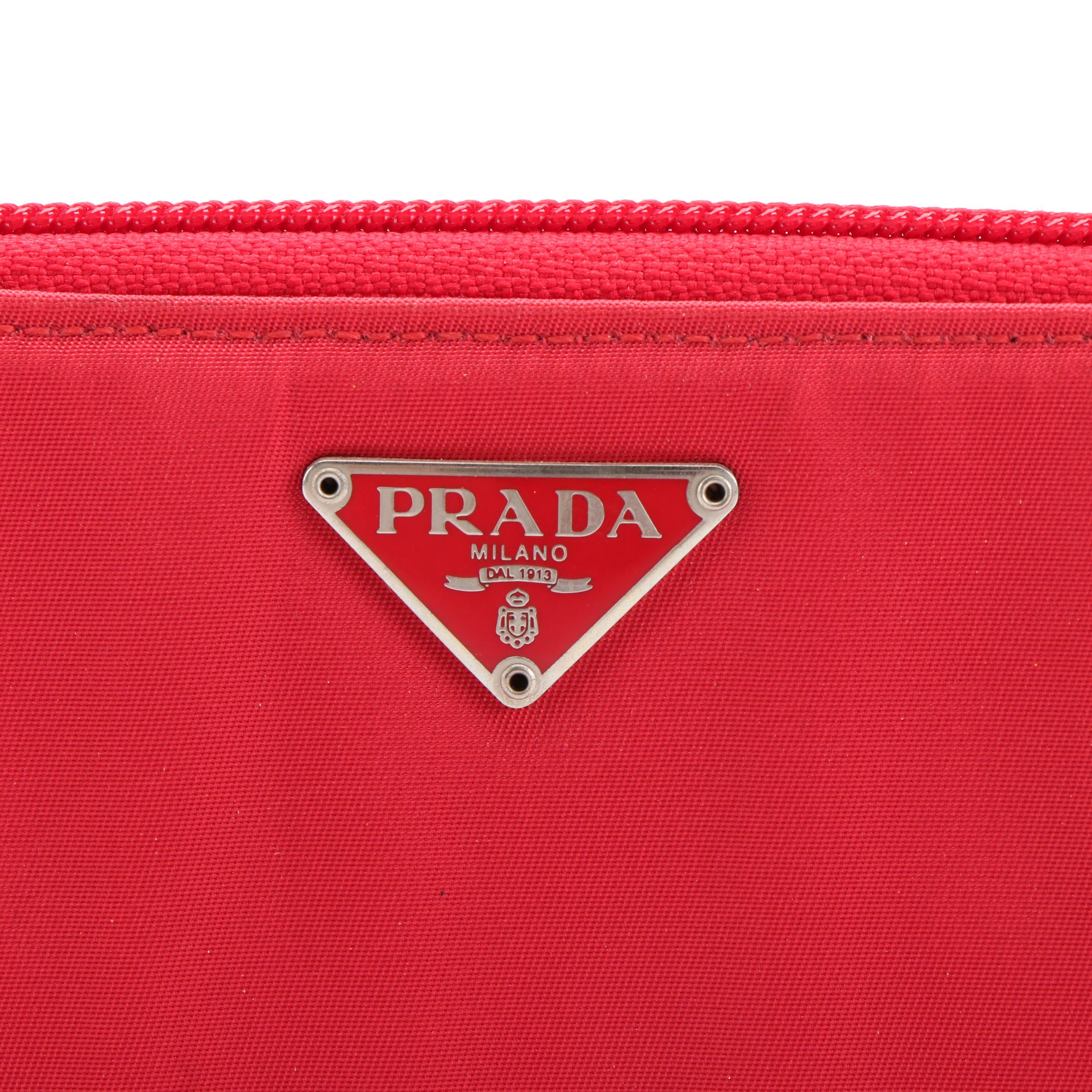 Prada Zip Around Long Wallet in Red Tessuto Nylon