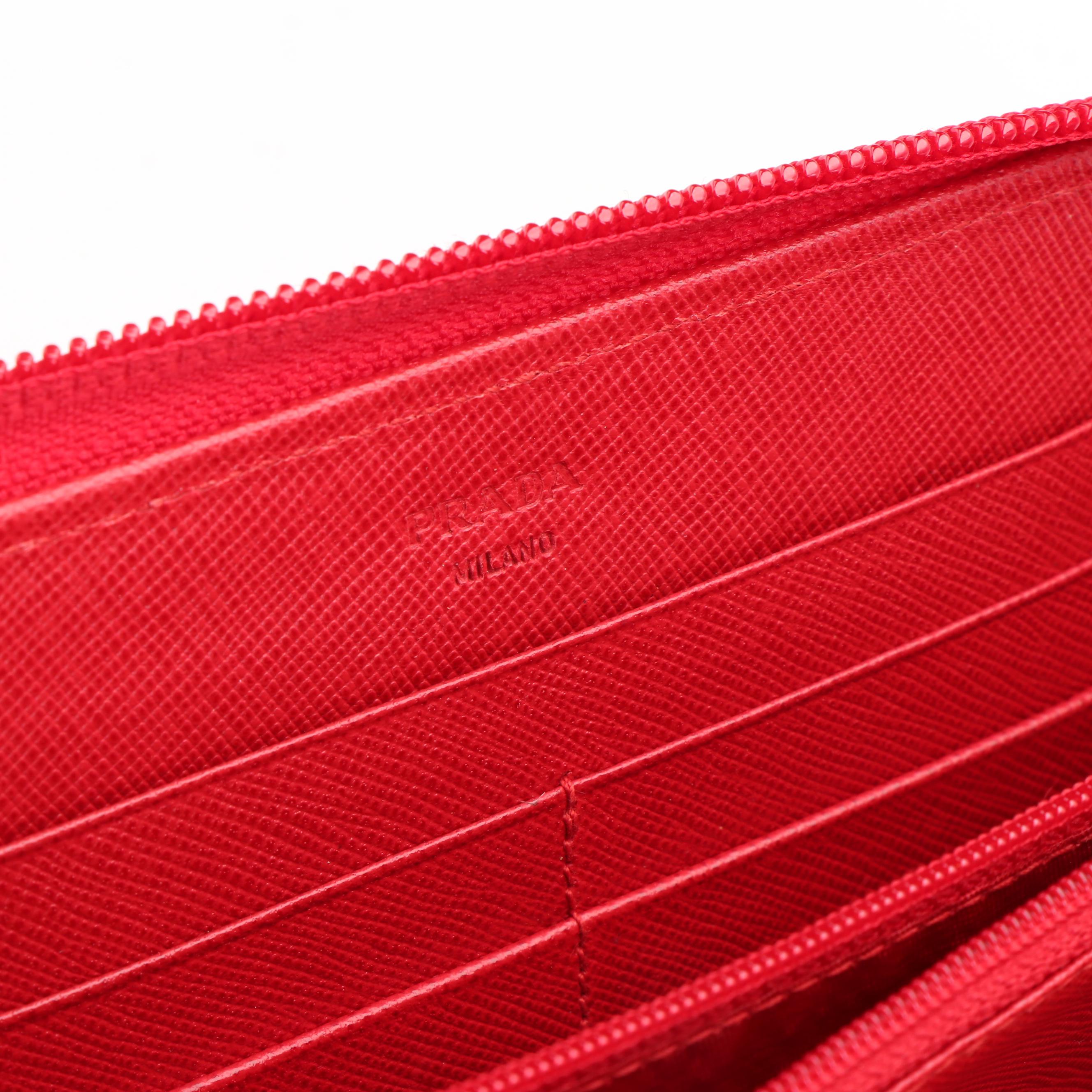 Prada Zip Around Long Wallet in Red Tessuto Nylon