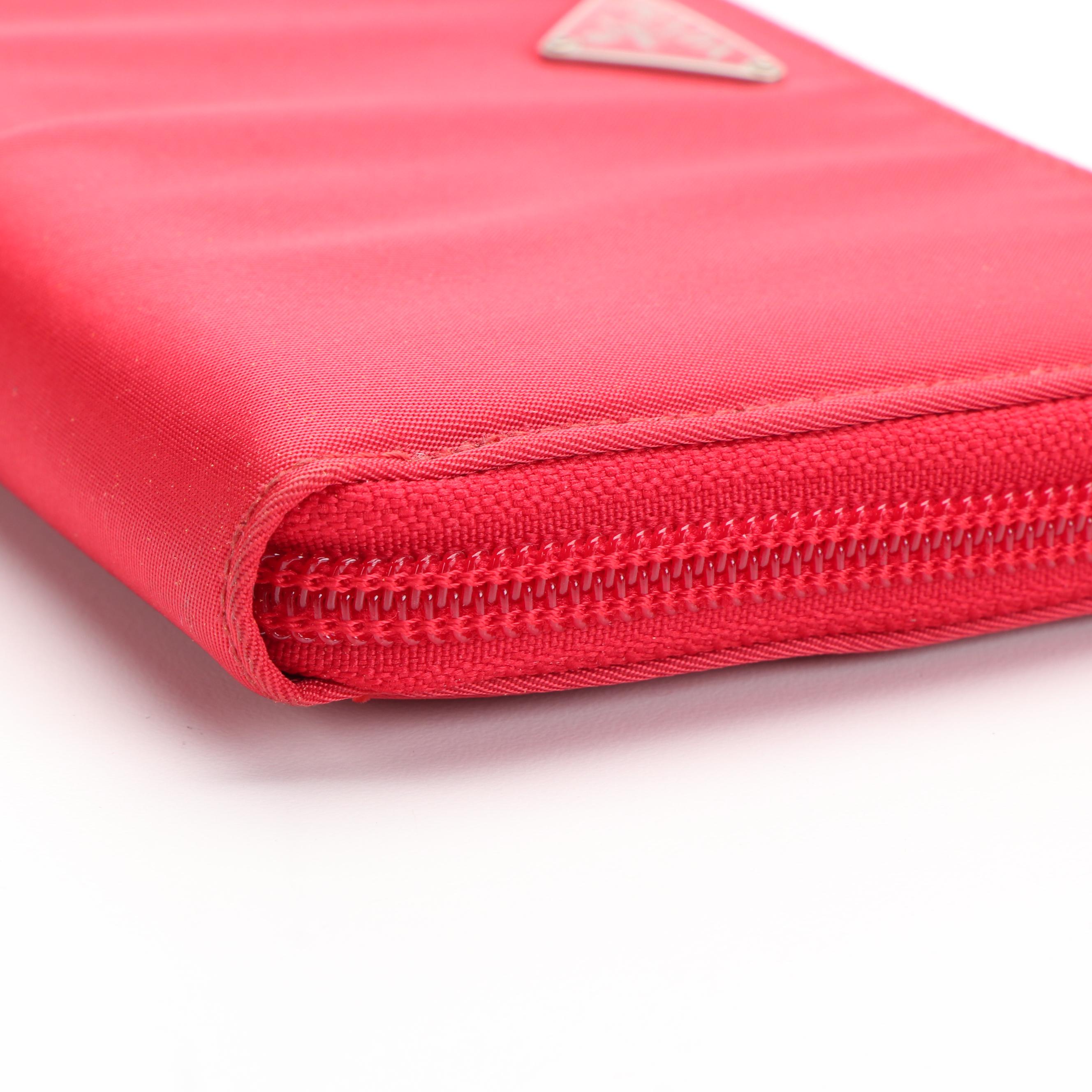 Prada Zip Around Long Wallet in Red Tessuto Nylon