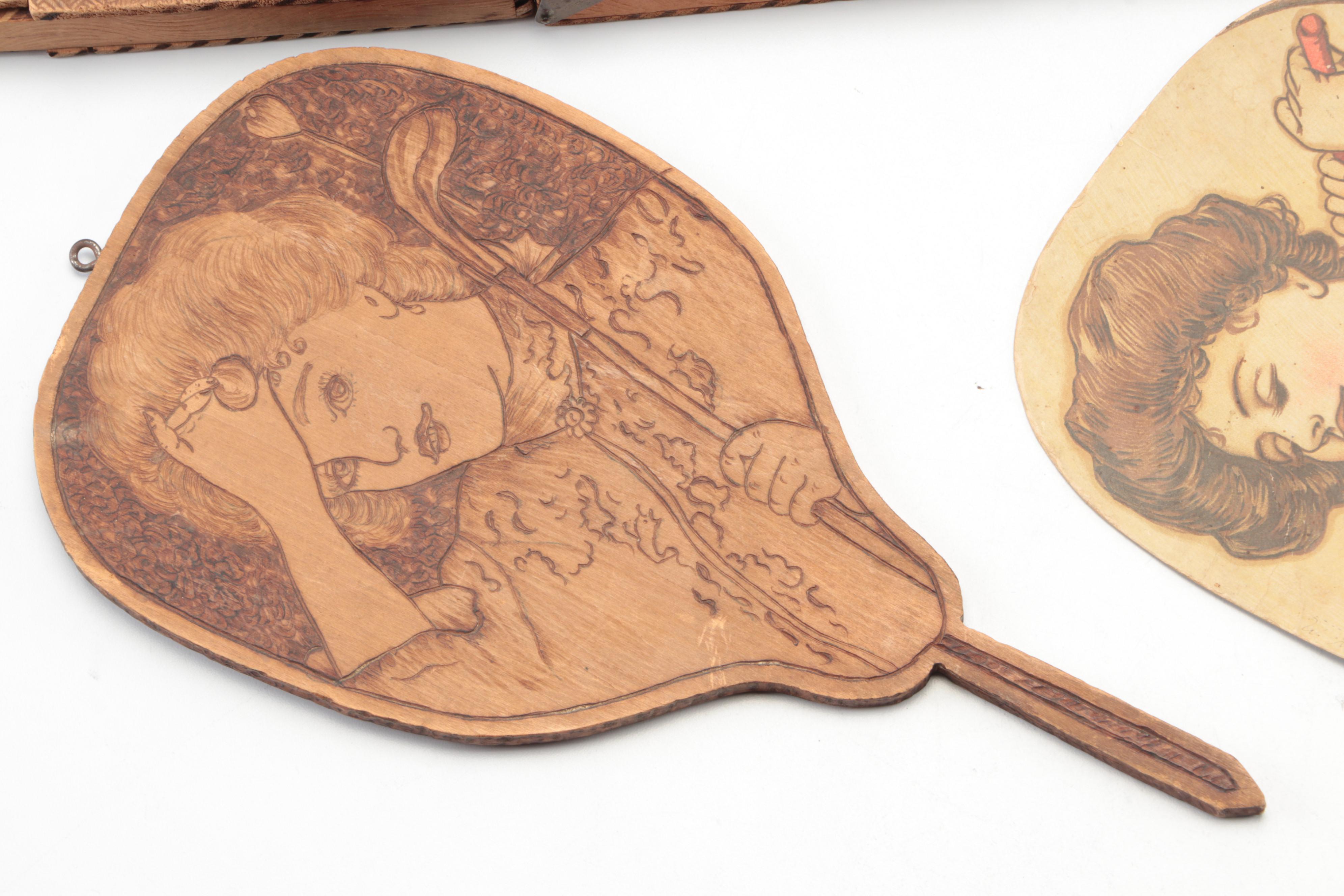 Wooden Golf Themed Handkerchief Box and More, Early 20th Century