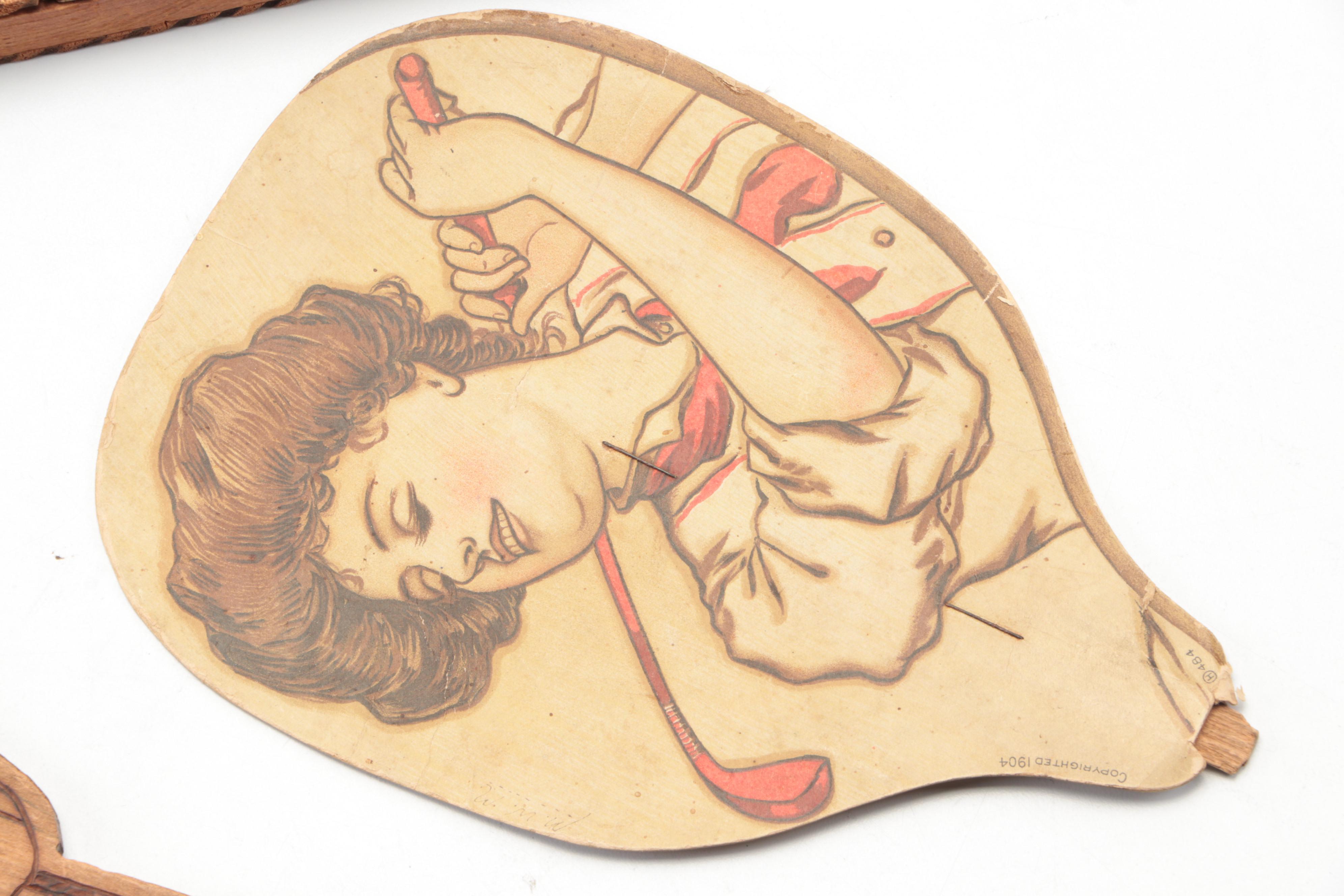 Wooden Golf Themed Handkerchief Box and More, Early 20th Century