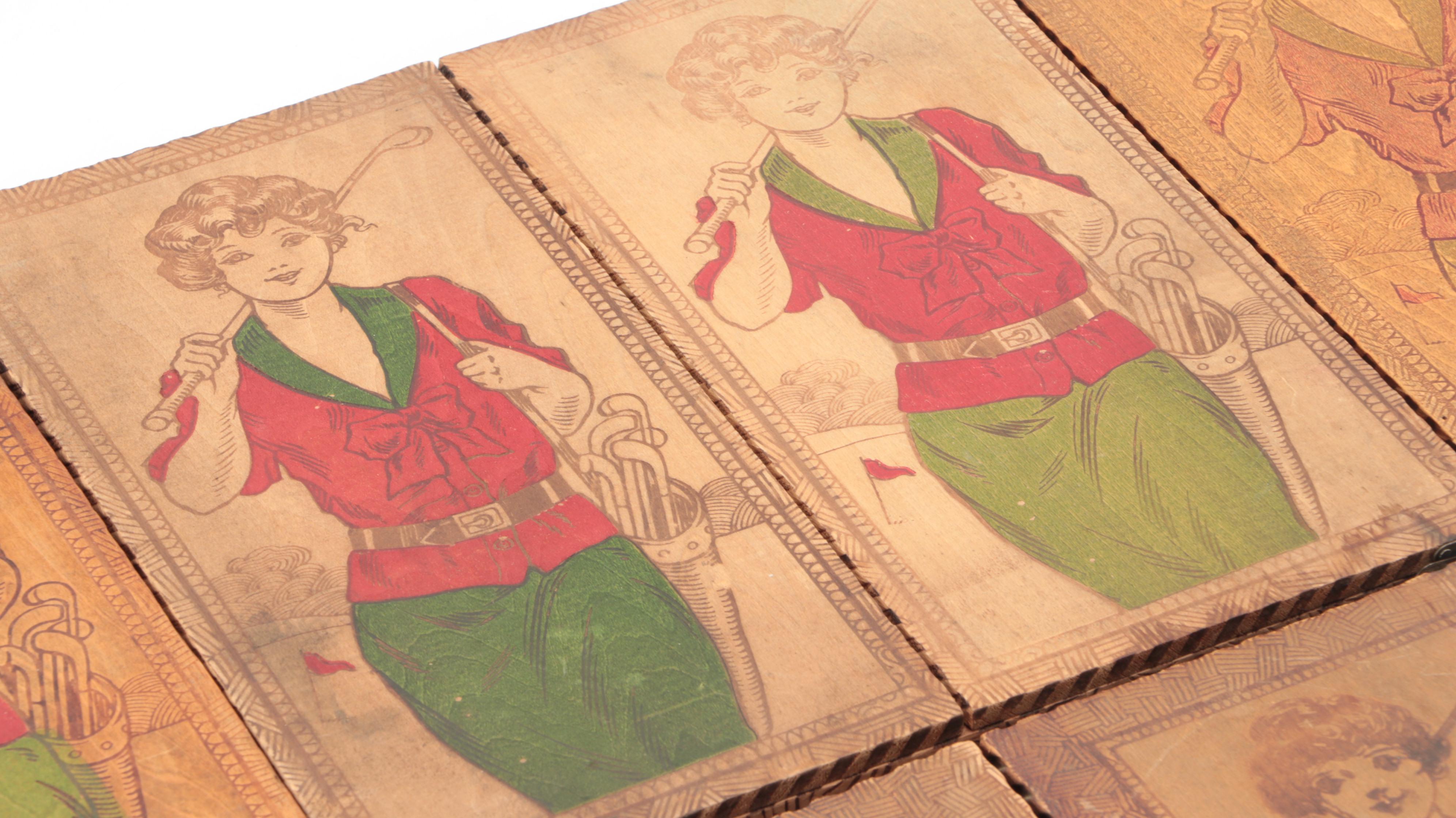 Wooden Golf Themed Handkerchief Box and More, Early 20th Century