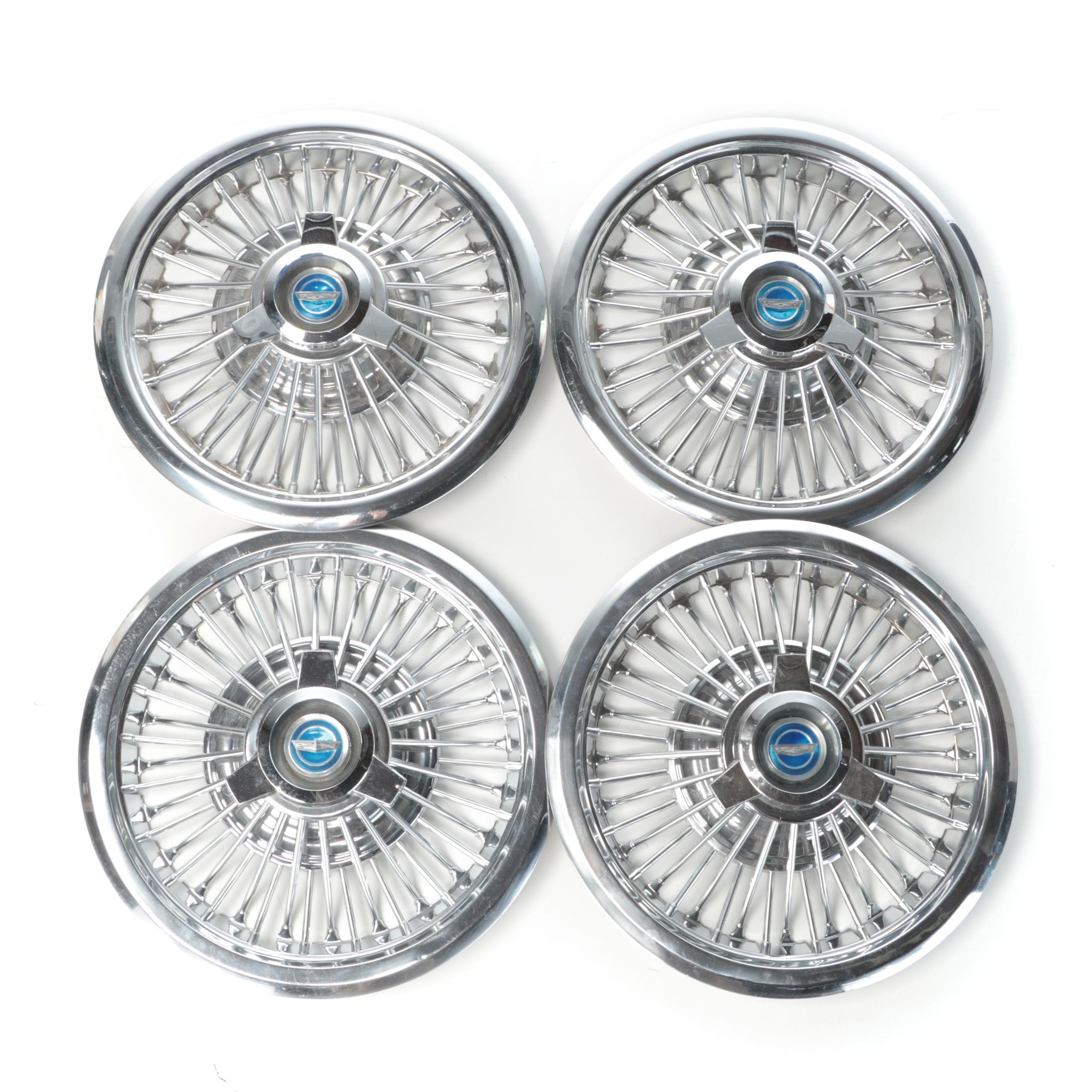 Ford Chrome Wire 15" Spoke Spinner Hubcaps Set of Four, Mid-1960s